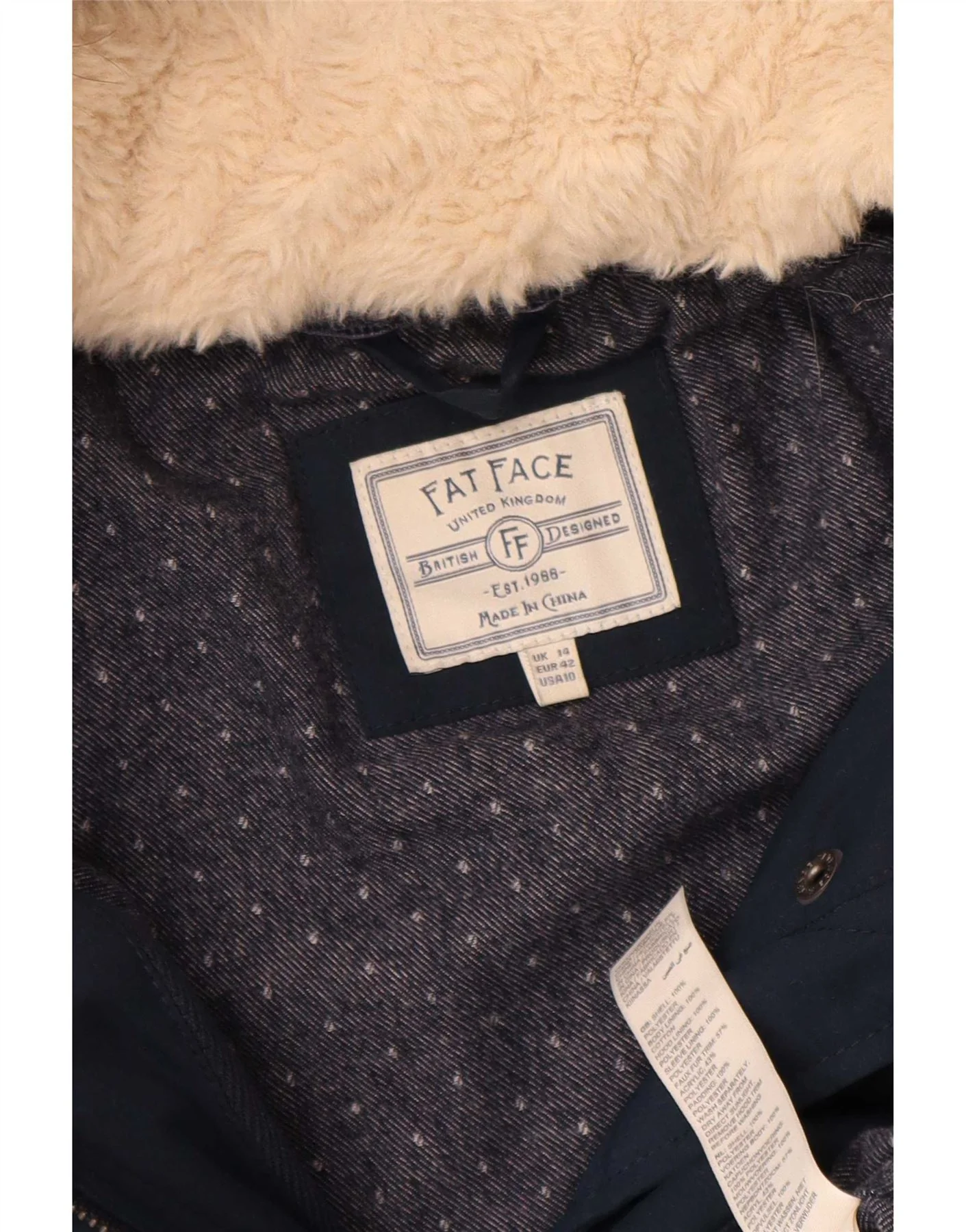 Fat Face Womens Hooded Padded Jacket UK 14 Large Navy Blue Polyester - Image 3