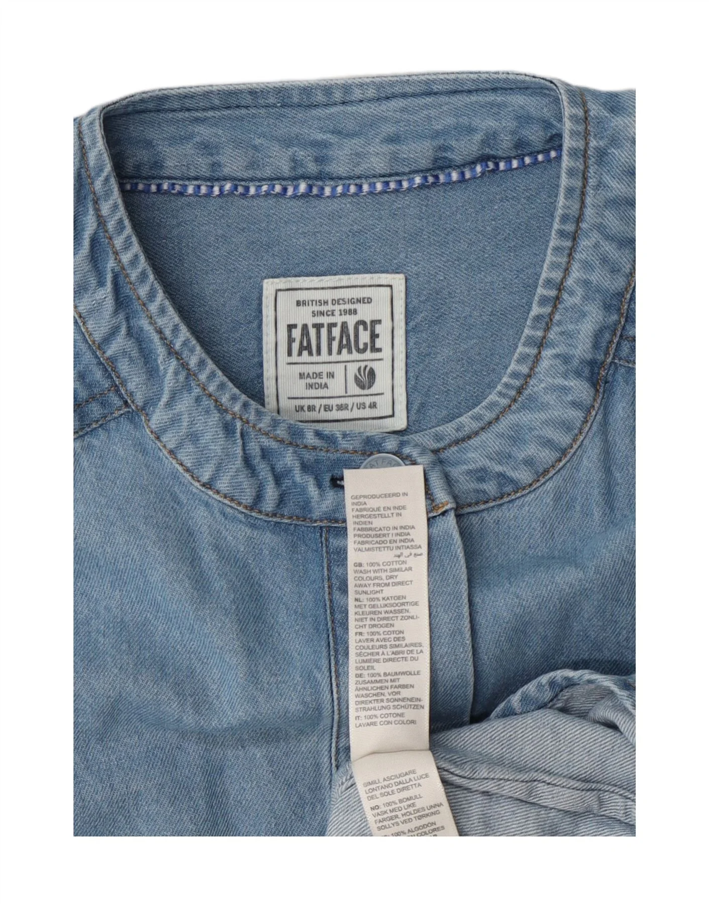 Fat Face Womens Long Sleeve Denim Dress UK 8 Small Blue Cotton - Image 3