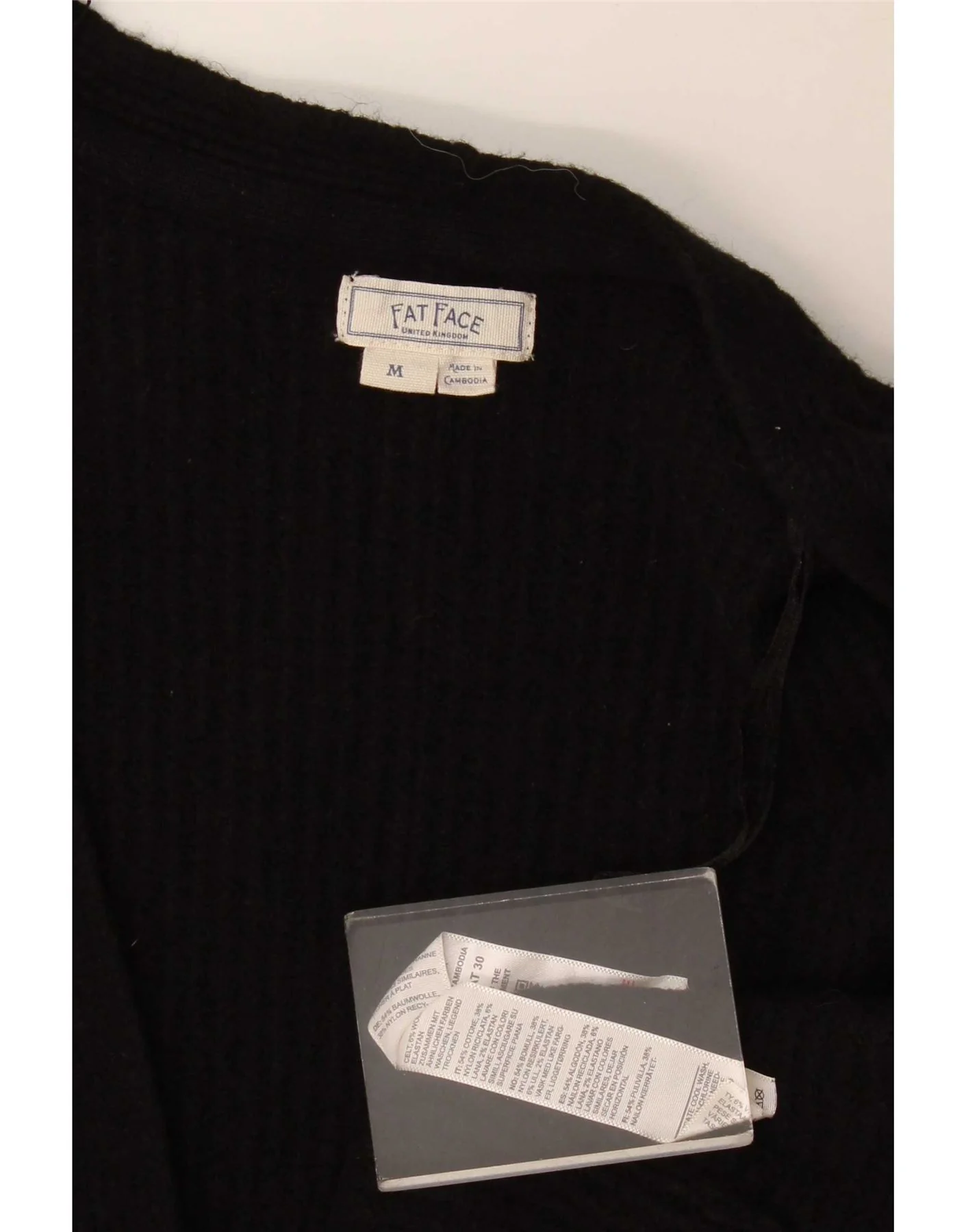 Fat Face Womens Longline Open Cardigan Sweater UK 14 Medium Black Wool - Image 3
