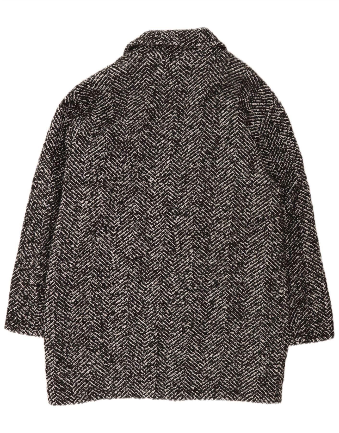 Fat Face Womens Loose Fit Overcoat UK 14 Large Black Herringbone Classic - Image 2