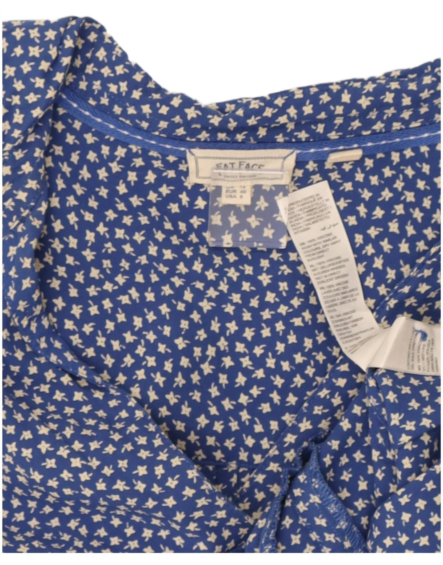 Fat Face Womens Pullover Shirt UK 12 Medium Blue Floral Viscose - Image 3