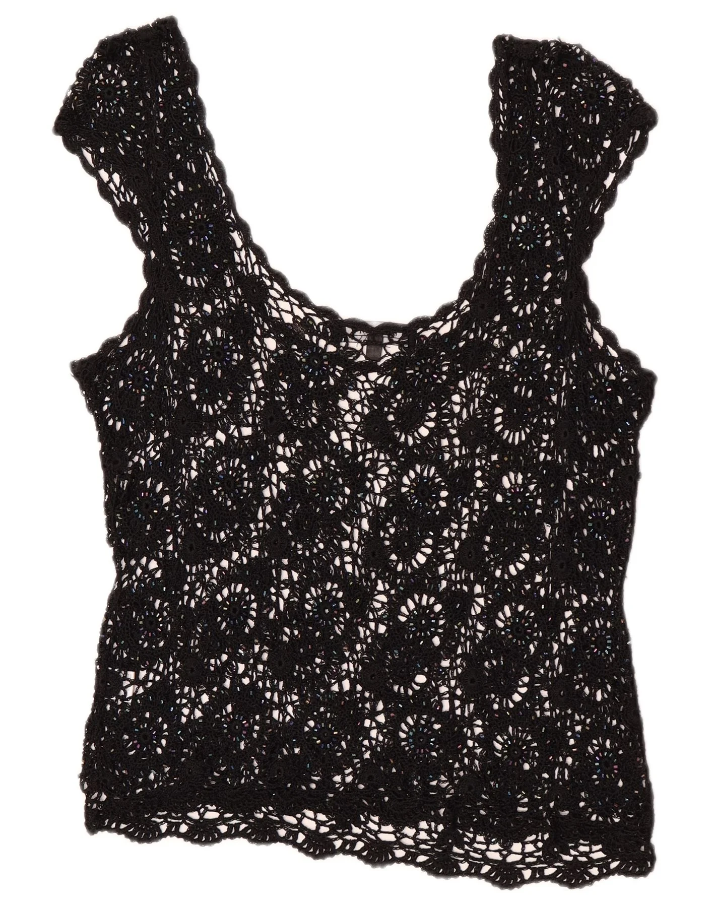 Femme Womens Crochet Sleeveless See Through Top UK 20 2XL Black Viscose - Image 2