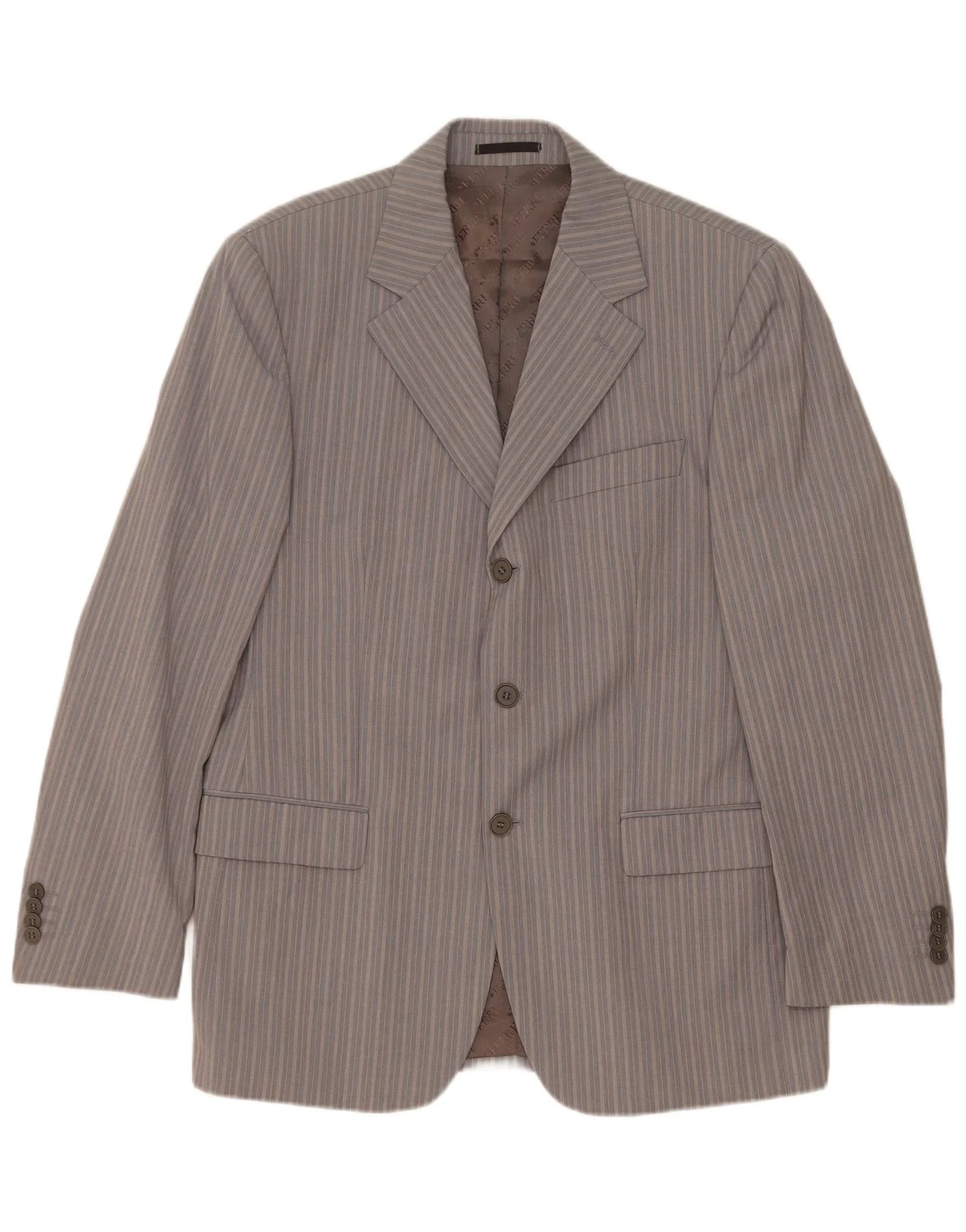Ferre Mens 3 Button 2 Piece Suit IT 50 Large W34 L33 Grey Striped Viscose - Image 2