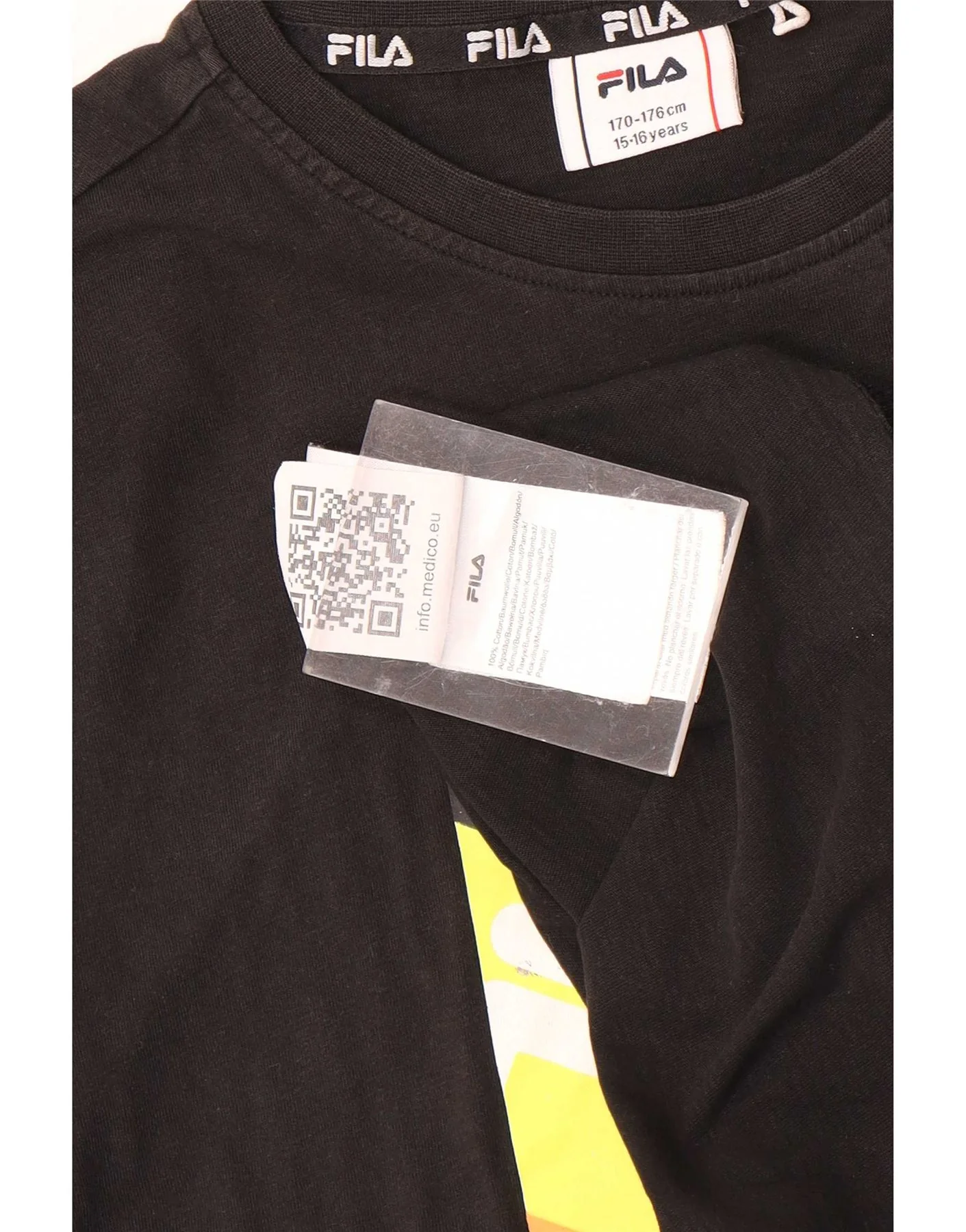 Fila Boys Graphic T-Shirt Top 15-16 Years Black Cotton - Image 4