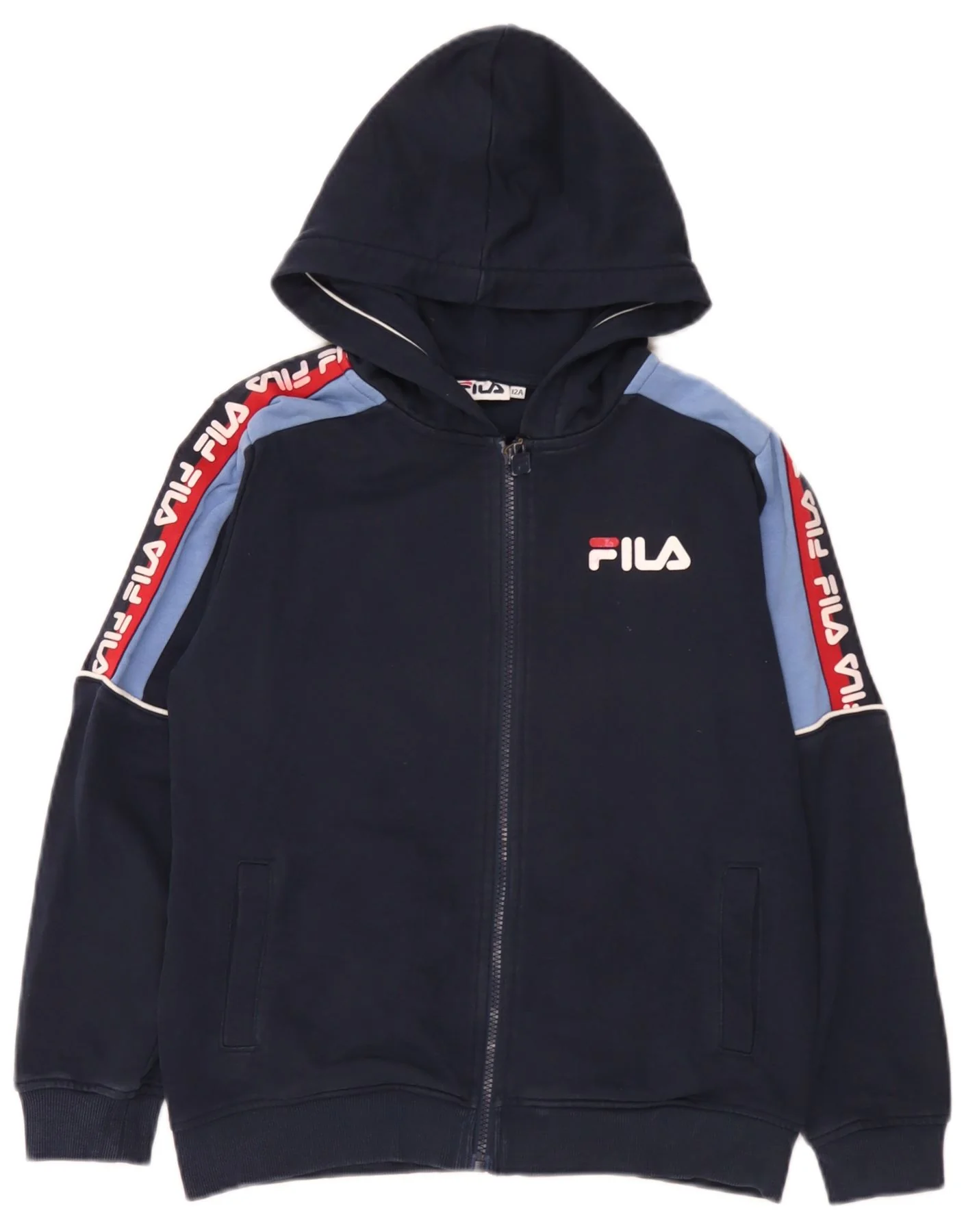 Fila Boys Graphic Zip Hoodie Sweater 11-12 Years Navy Blue Colourblock