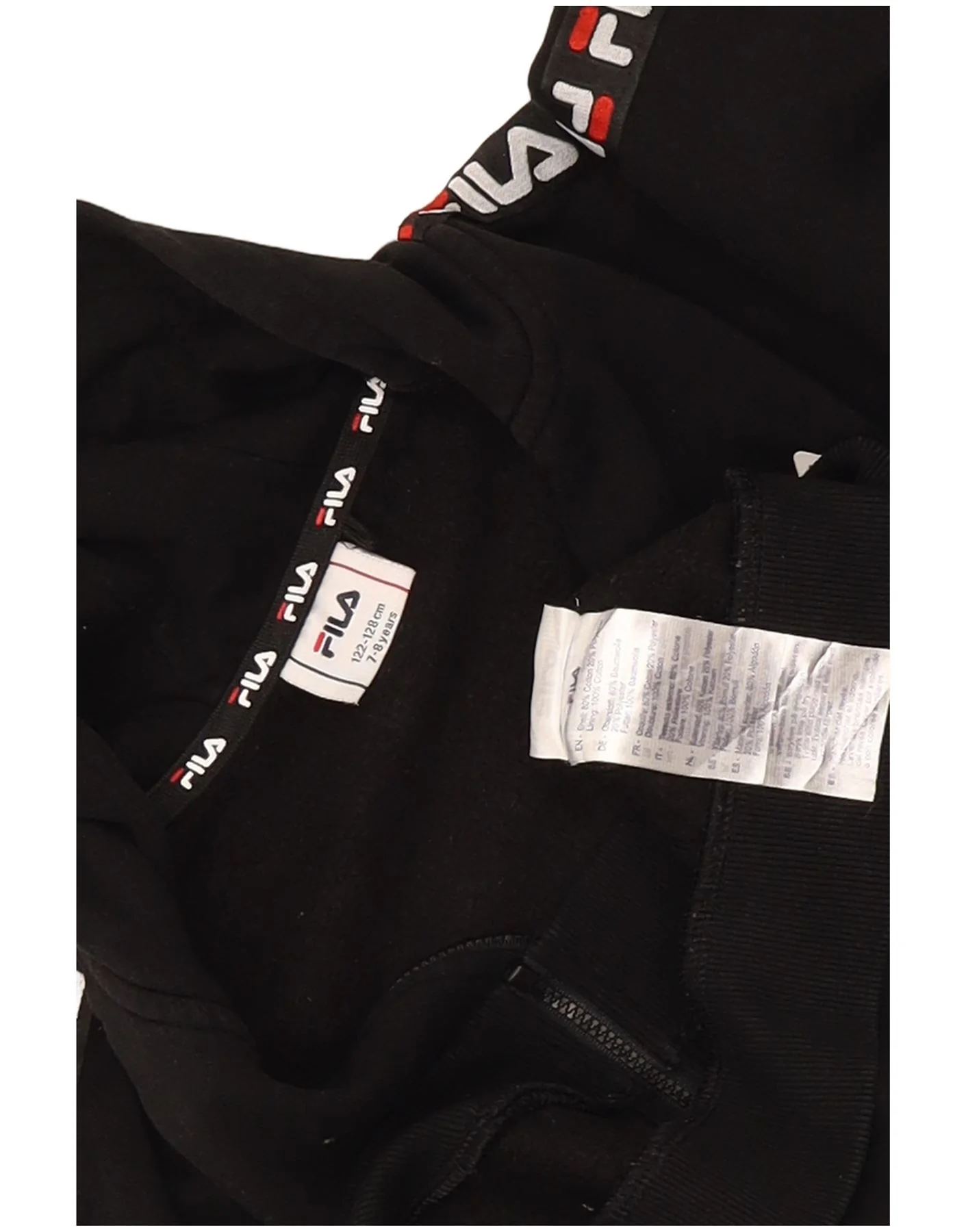 Fila Boys Graphic Zip Hoodie Sweater 7-8 Years Black Cotton - Image 3