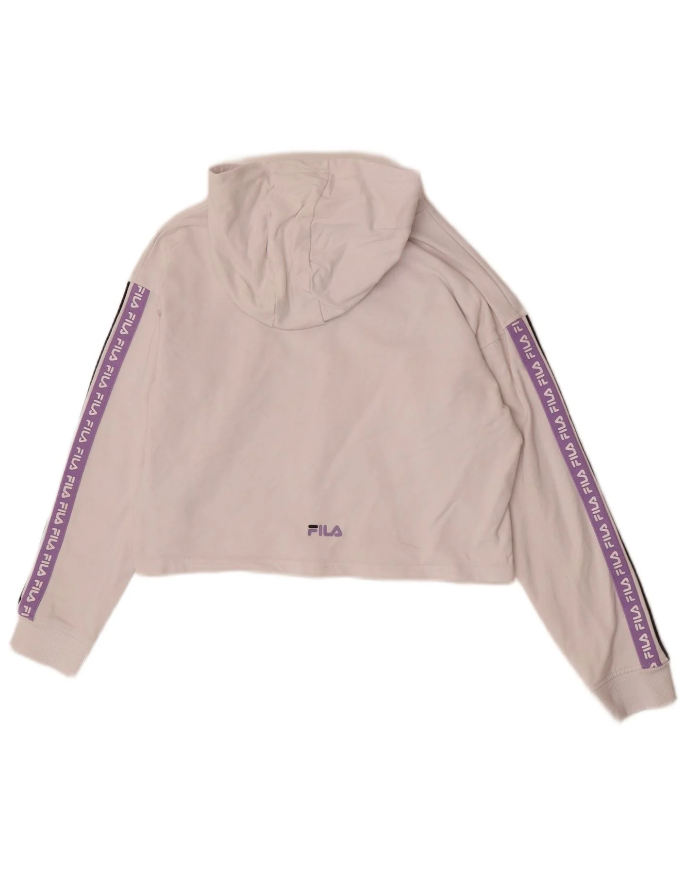 Fila Girls Crop Graphic Hoodie Jumper 13-14 Years White Colourblock Cotton - Image 2