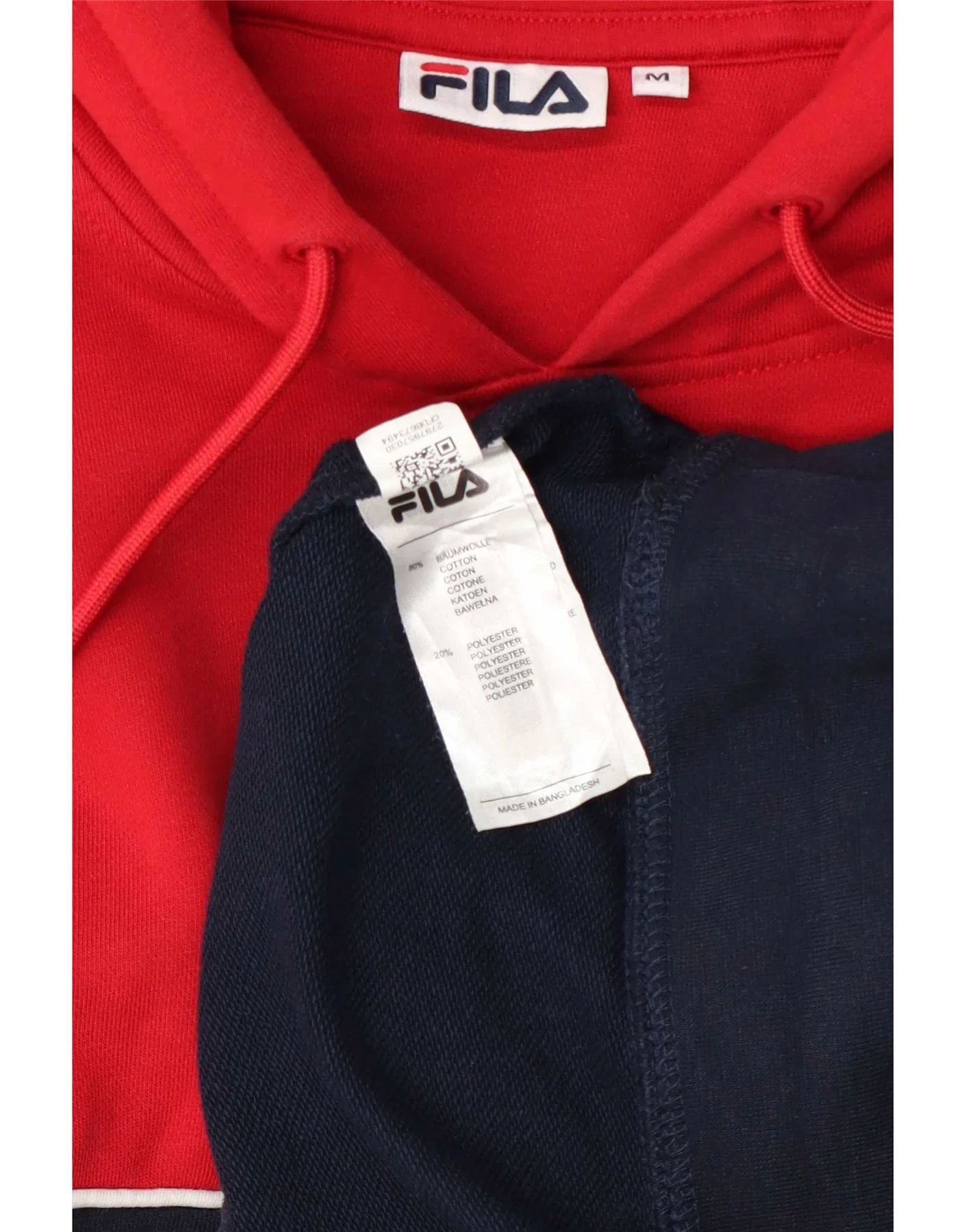Fila Mens Graphic Hoodie Jumper Medium Navy Blue Colourblock Cotton - Image 3