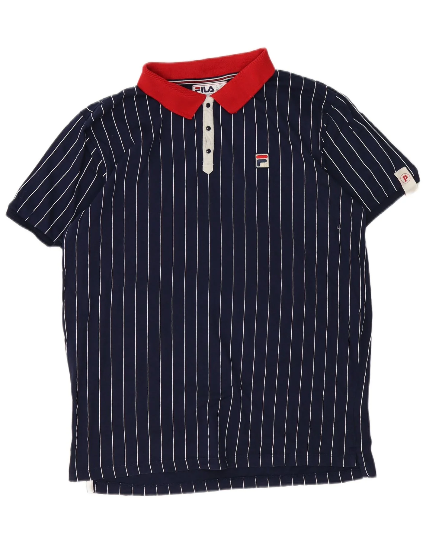 Fila Mens Graphic Rugby Polo Shirt Large Navy Blue Striped Cotton