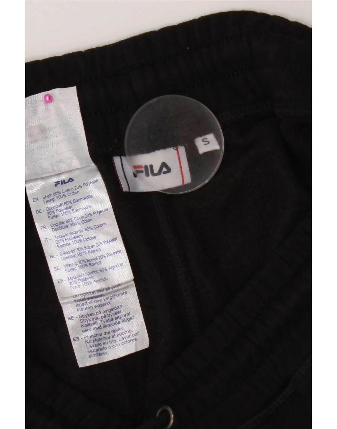 Fila Mens Graphic Tracksuit Trousers Joggers Small Black Cotton - Image 3