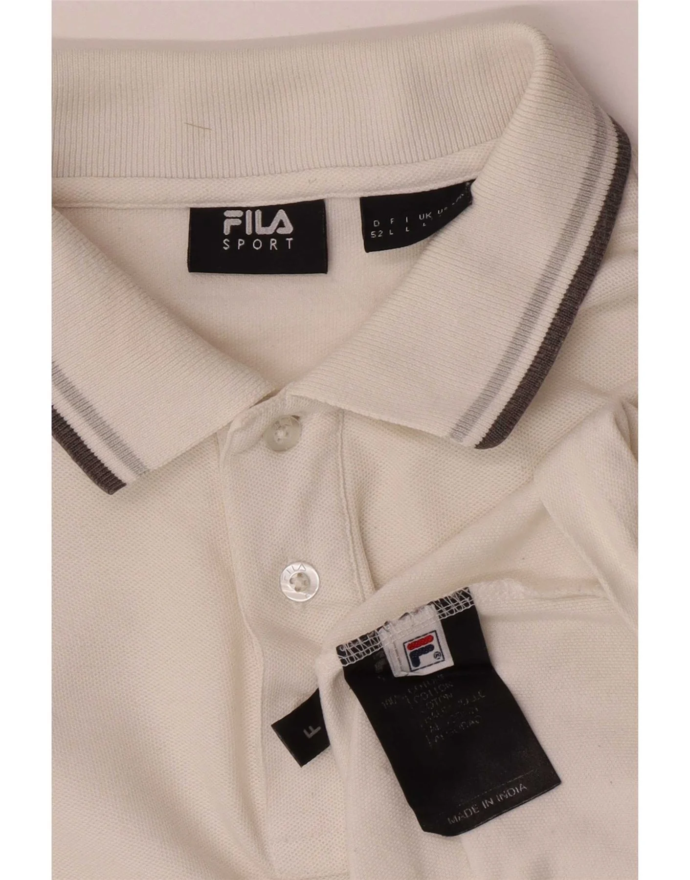 Fila Mens Long Sleeve Polo Shirt Large White Cotton - Image 4