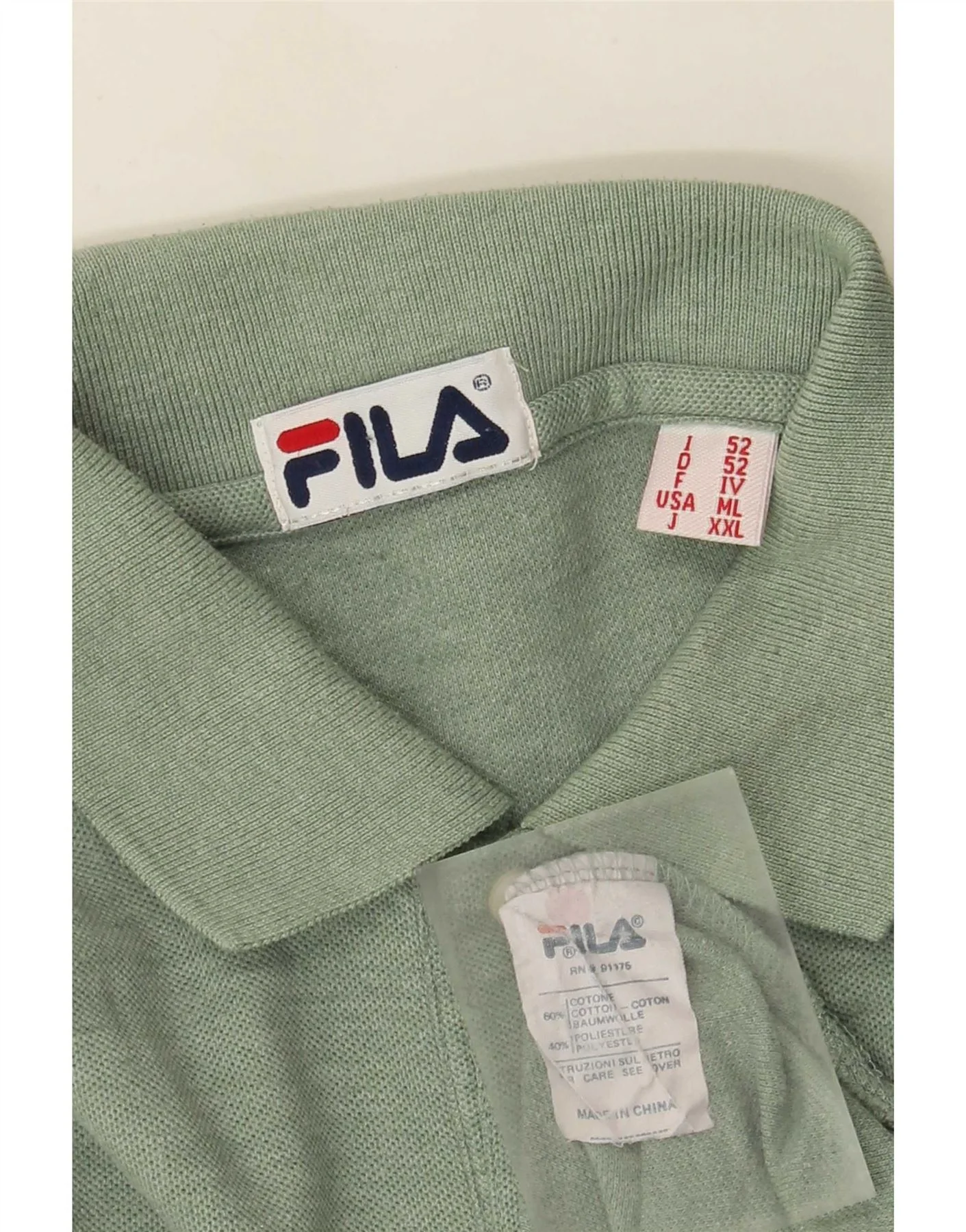 Fila Mens Polo Shirt IT 52 Large Green Flecked Cotton - Image 3