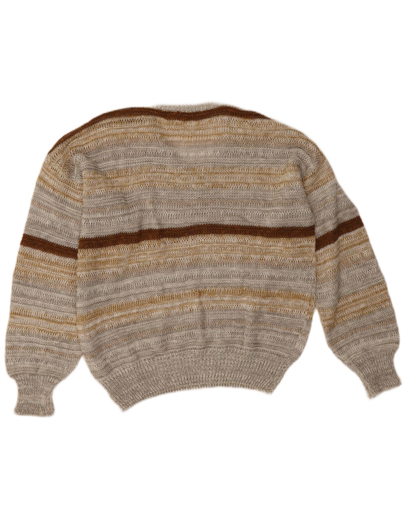 Fiume Mens V-Neck Jumper Sweater Large Grey Striped Linen - Image 2