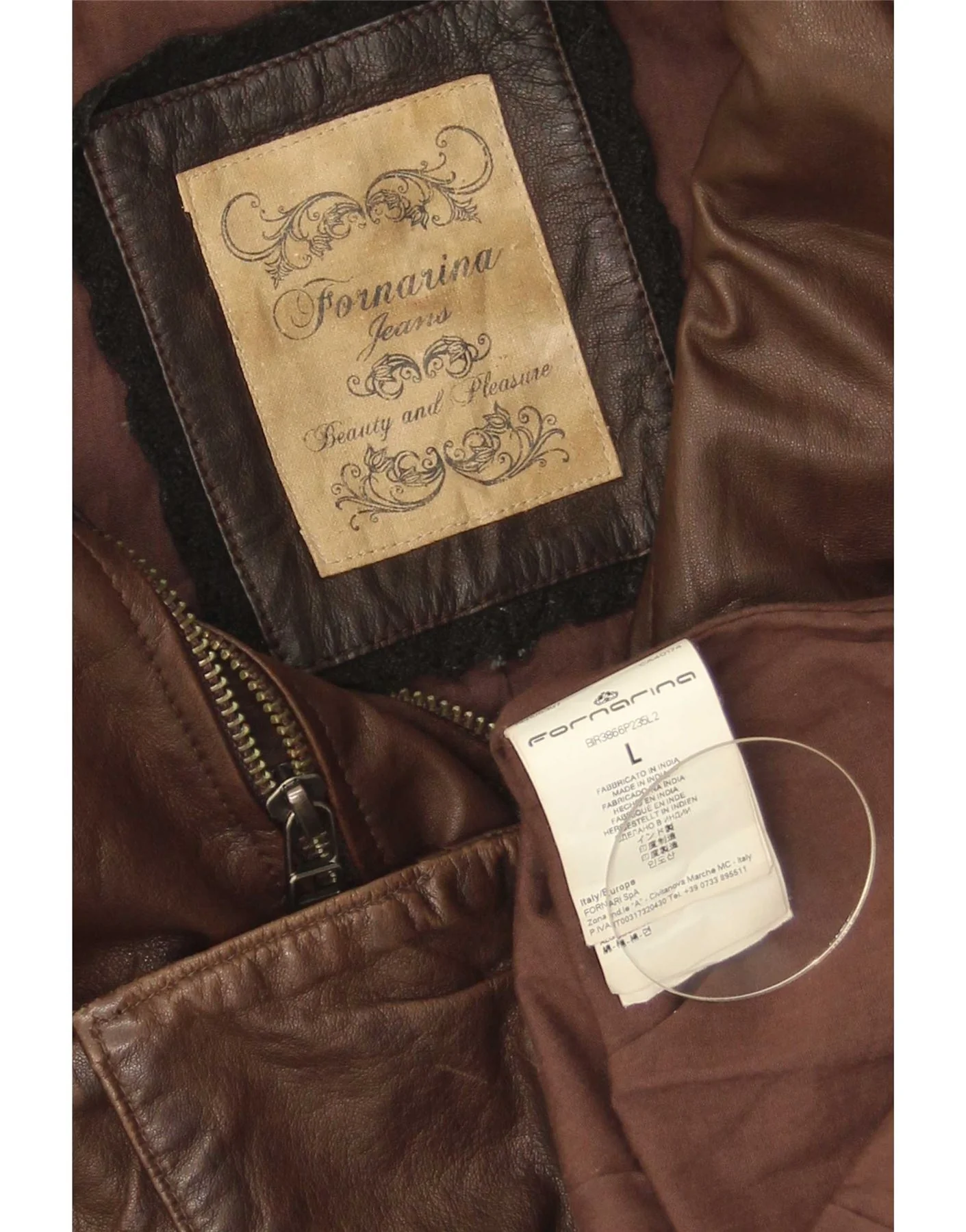 Fornarina Womens Military Leather Jacket UK 14 Large Brown - Image 4
