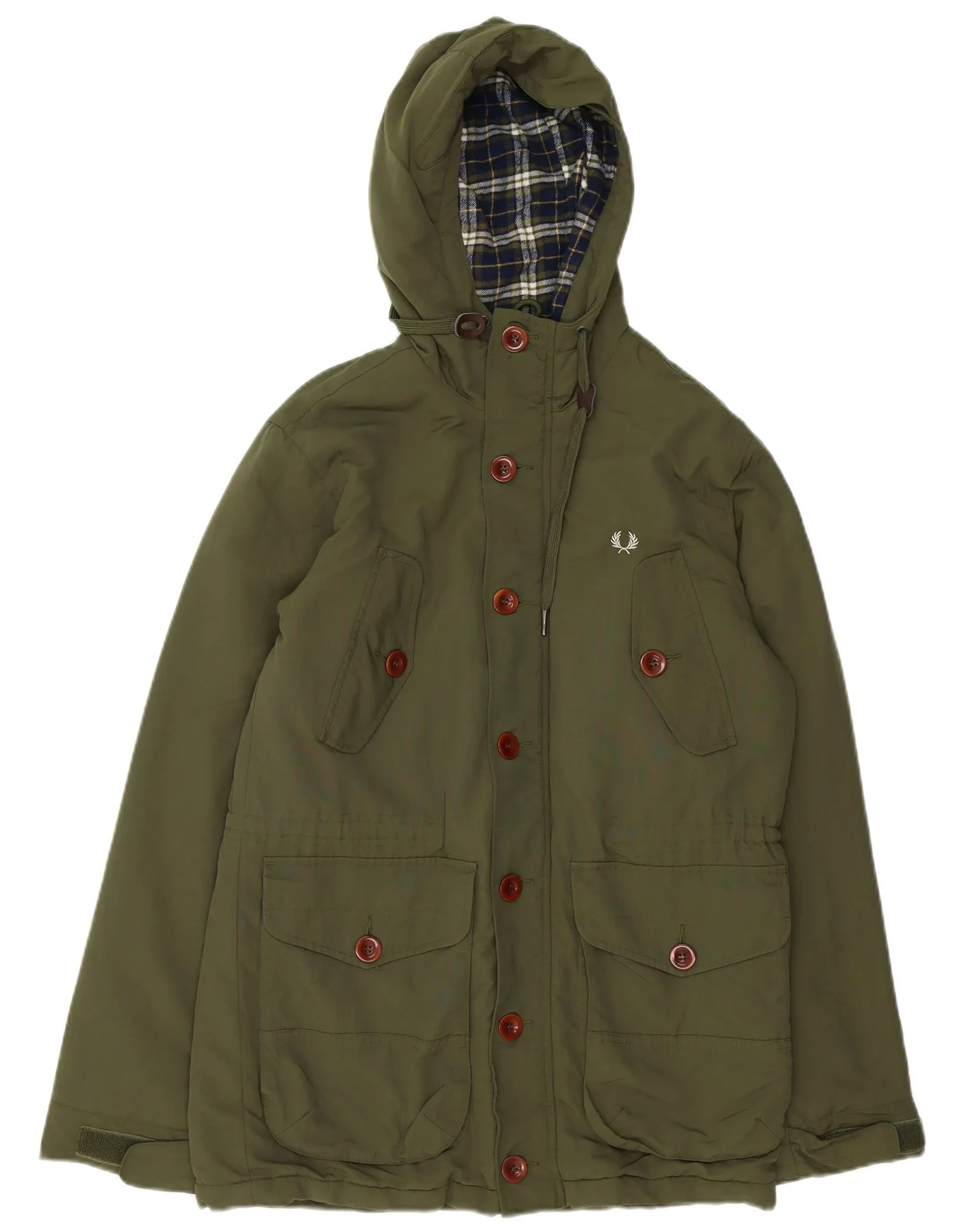 FRED PERRY Mens Hooded Parka Jacket UK 34 XS Khaki