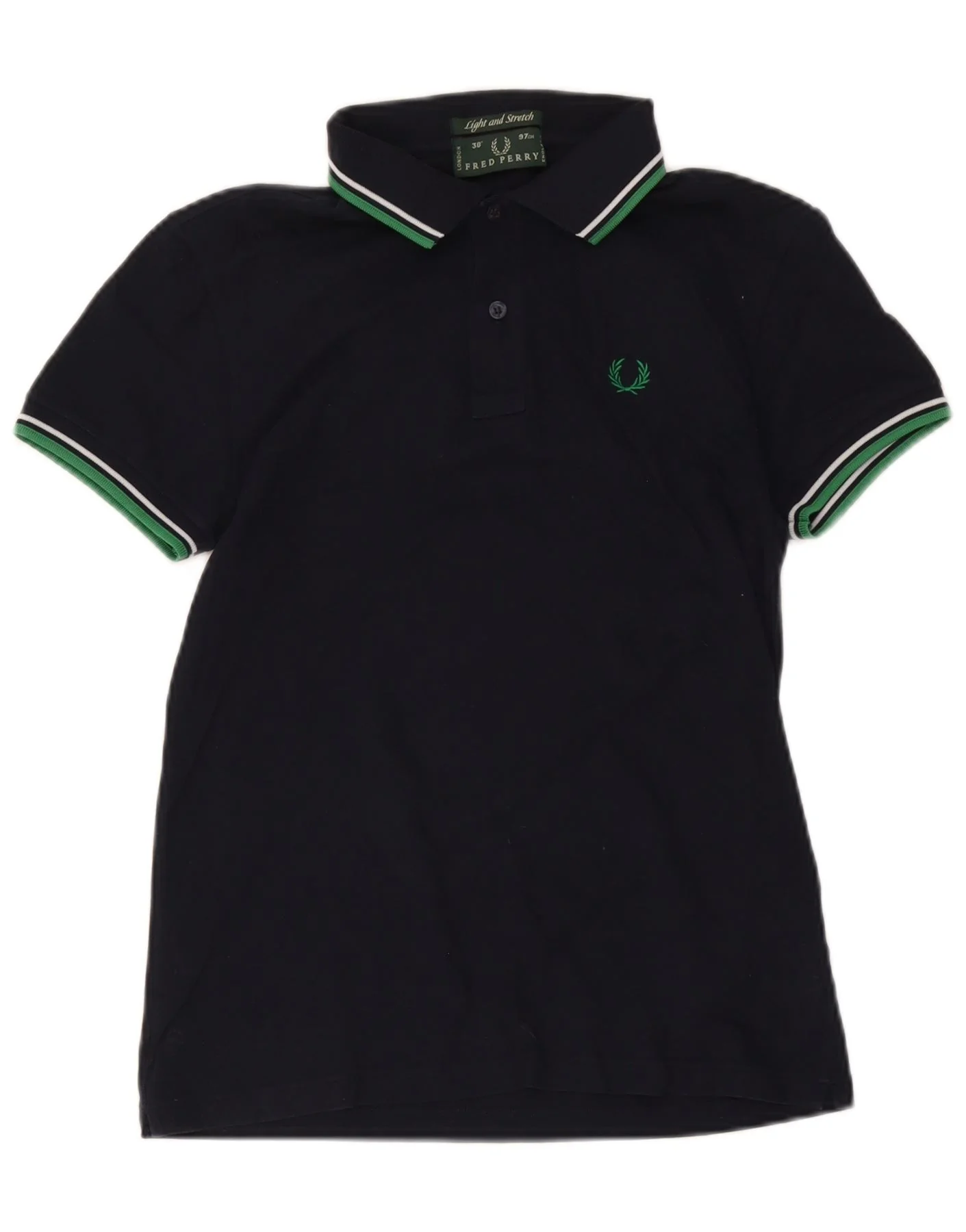 Fred Perry Mens Polo Shirt Small Navy Blue Striped Cotton