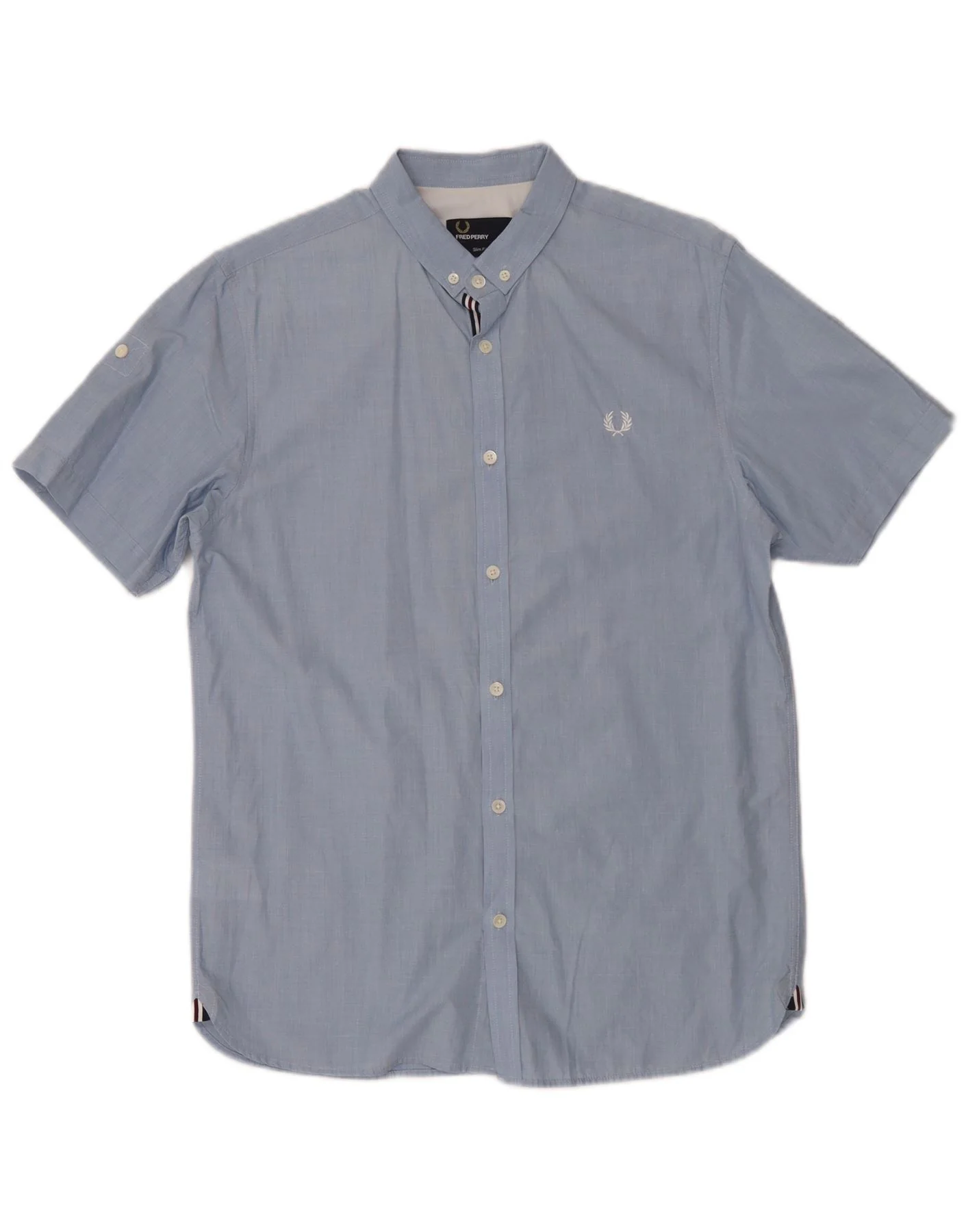 Fred Perry Mens Slim Fit Short Sleeve Shirt Medium Blue Cotton