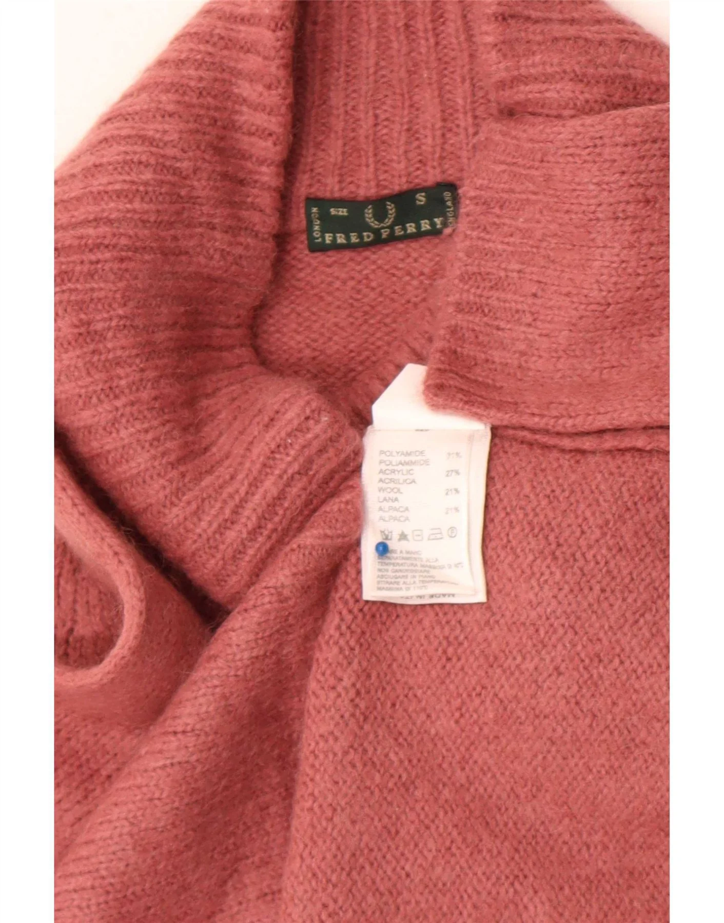 Fred Perry Womens Crop Turtle Neck Jumper Sweater UK 10 Small Pink - Image 3