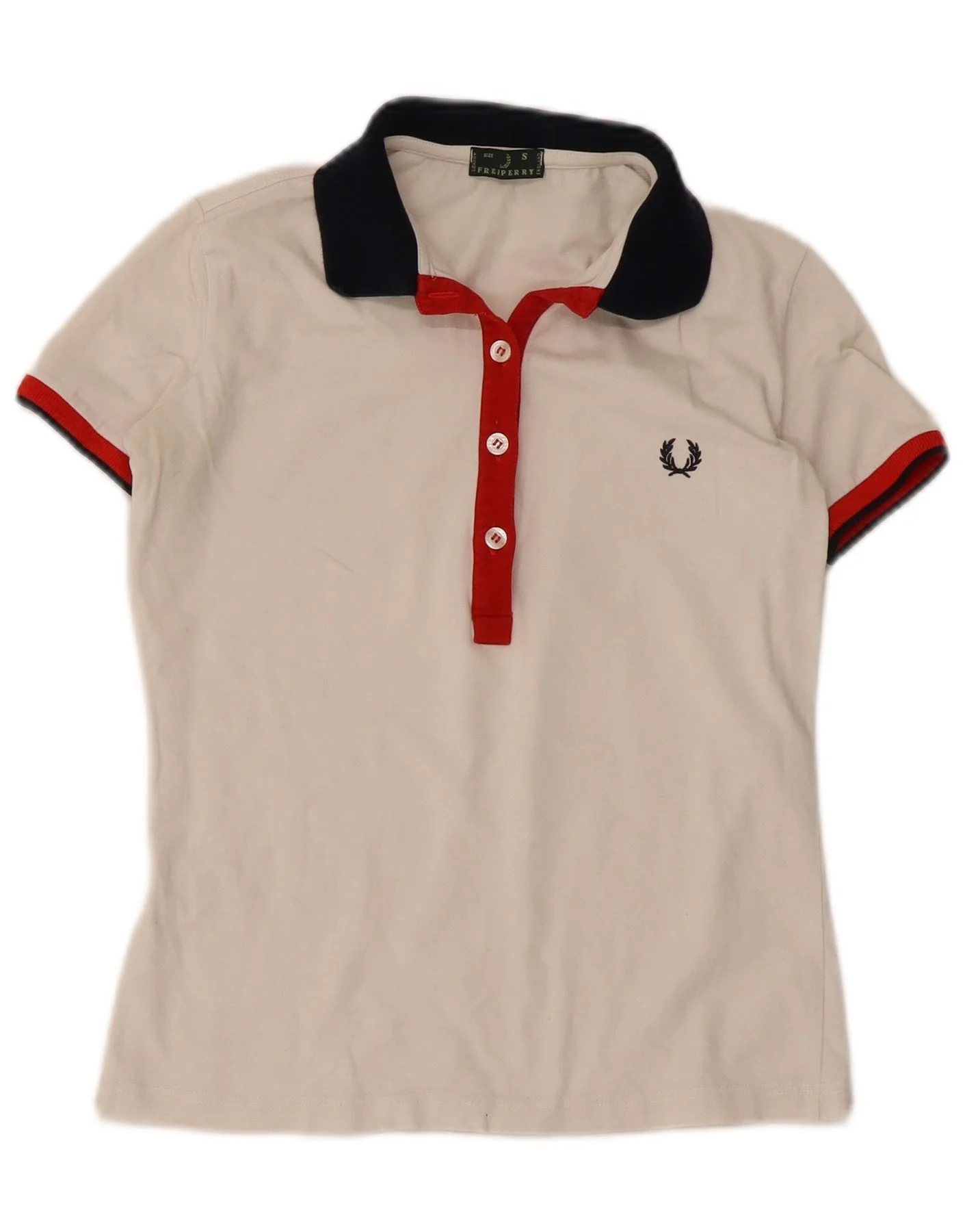 Fred Perry Womens Polo Shirt UK 8 Small White Colourblock Cotton