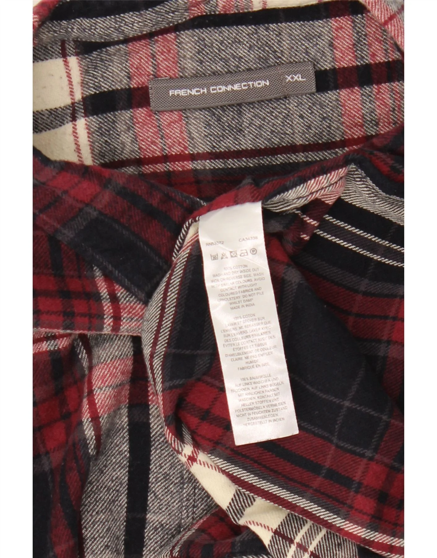 French Connection Mens Flannel Shirt 2XL Burgundy Check Cotton - Image 3