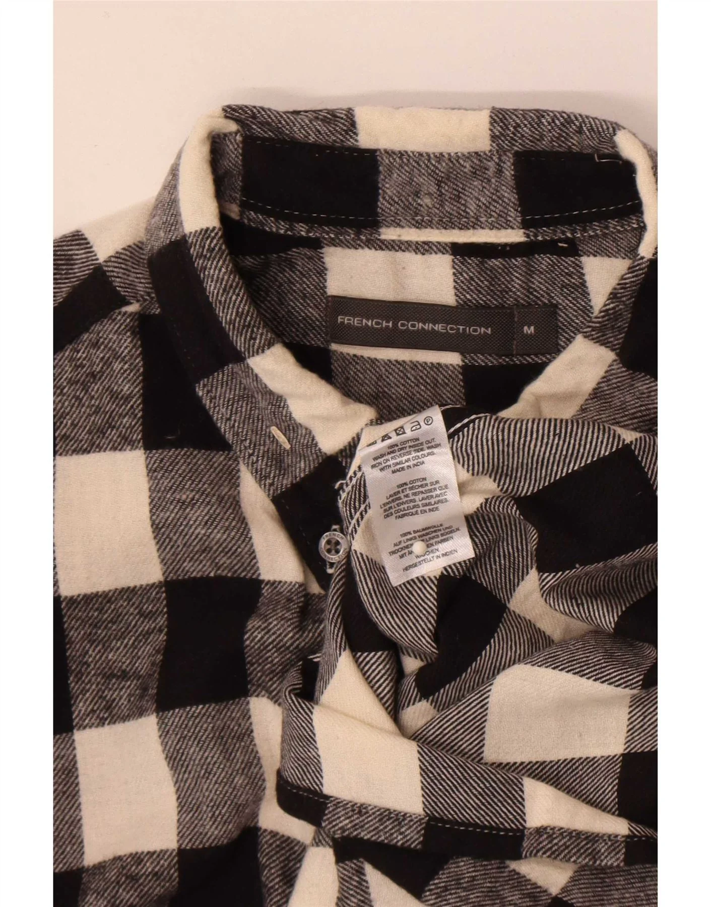 French Connection Mens Flannel Shirt Medium Black Check Cotton - Image 4