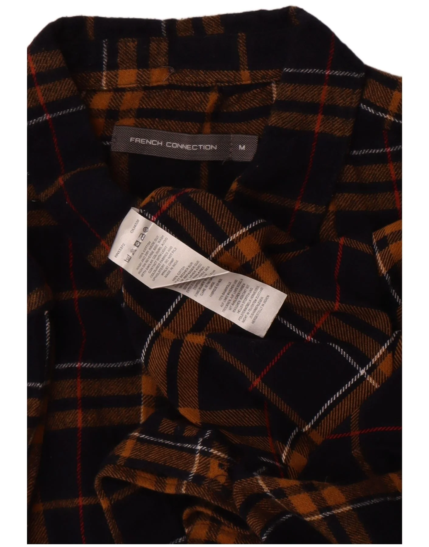 French Connection Mens Flannel Shirt Medium Brown Check Cotton - Image 3