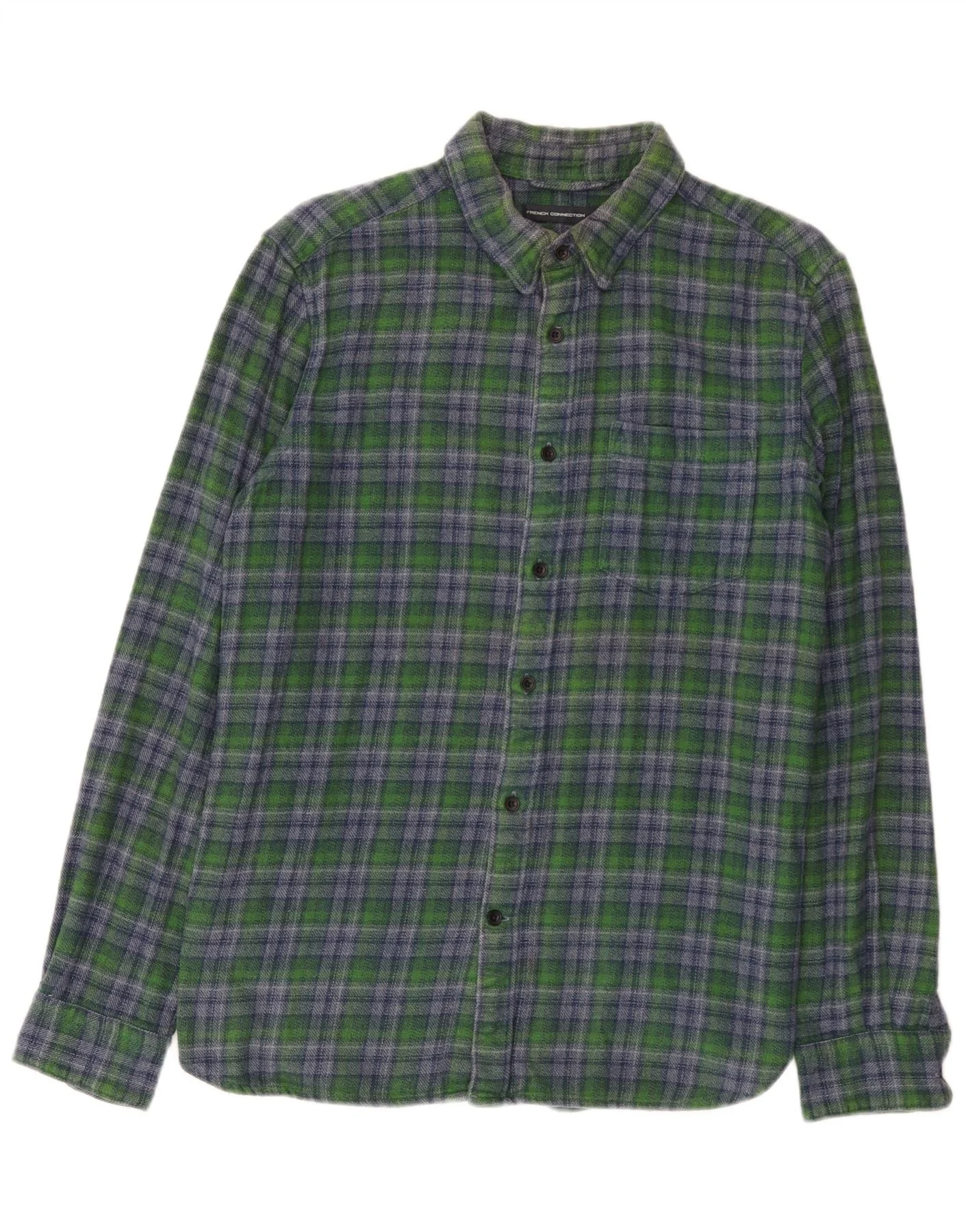 French Connection Mens Flannel Shirt Medium Green Check Cotton