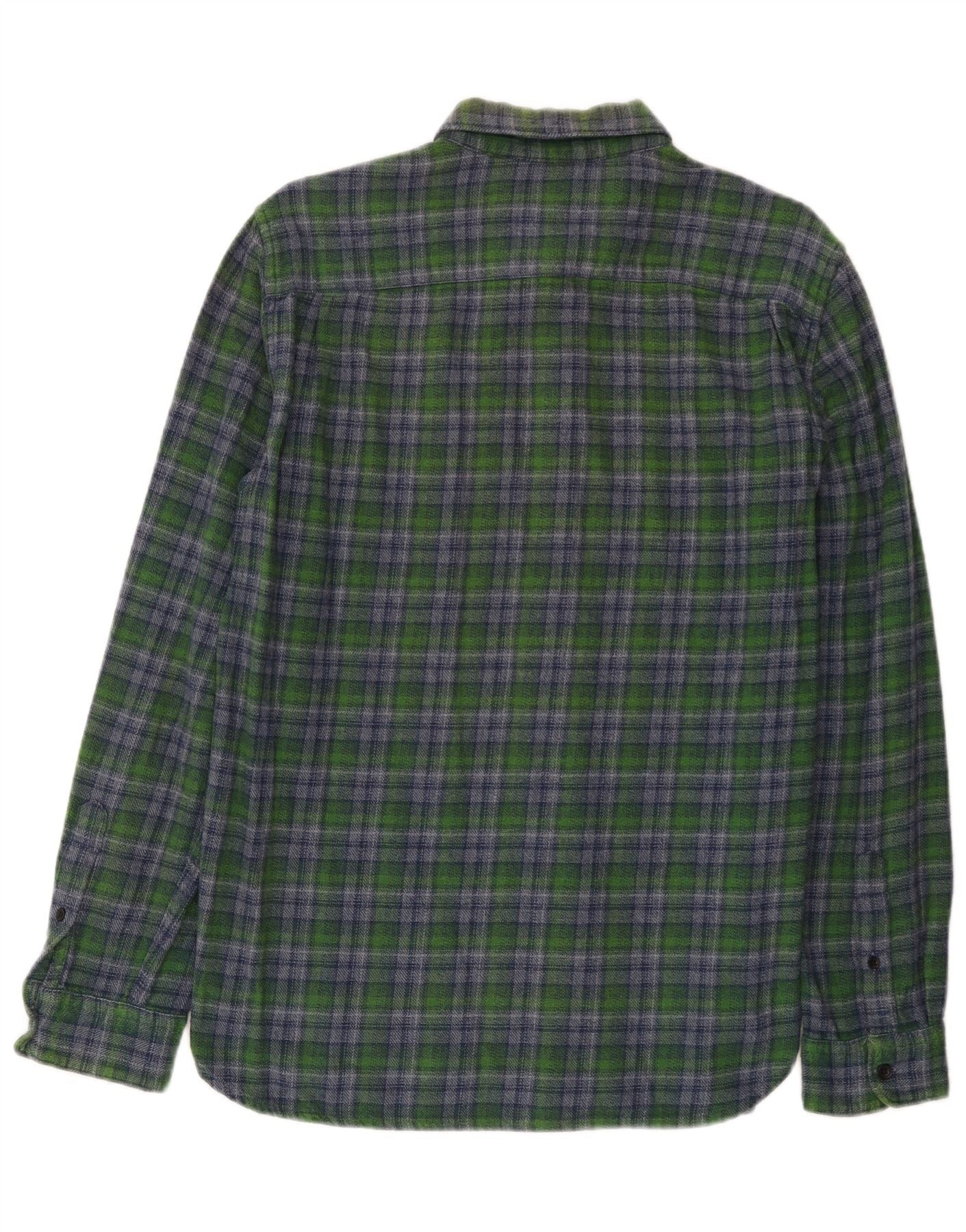 French Connection Mens Flannel Shirt Medium Green Check Cotton - Image 2