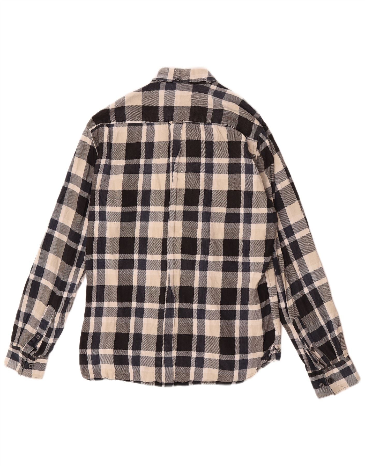 French Connection Mens Flannel Shirt Medium Navy Blue Check Cotton - Image 2