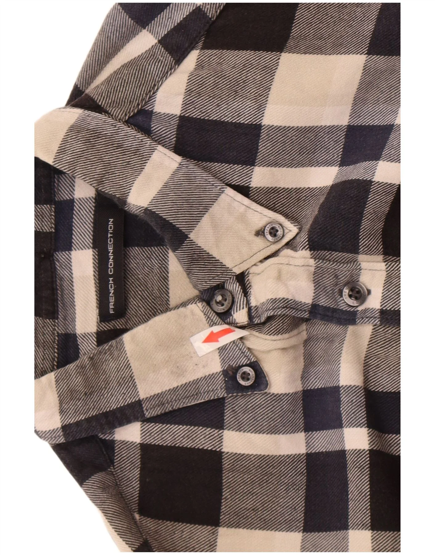 French Connection Mens Flannel Shirt Medium Navy Blue Check Cotton - Image 3