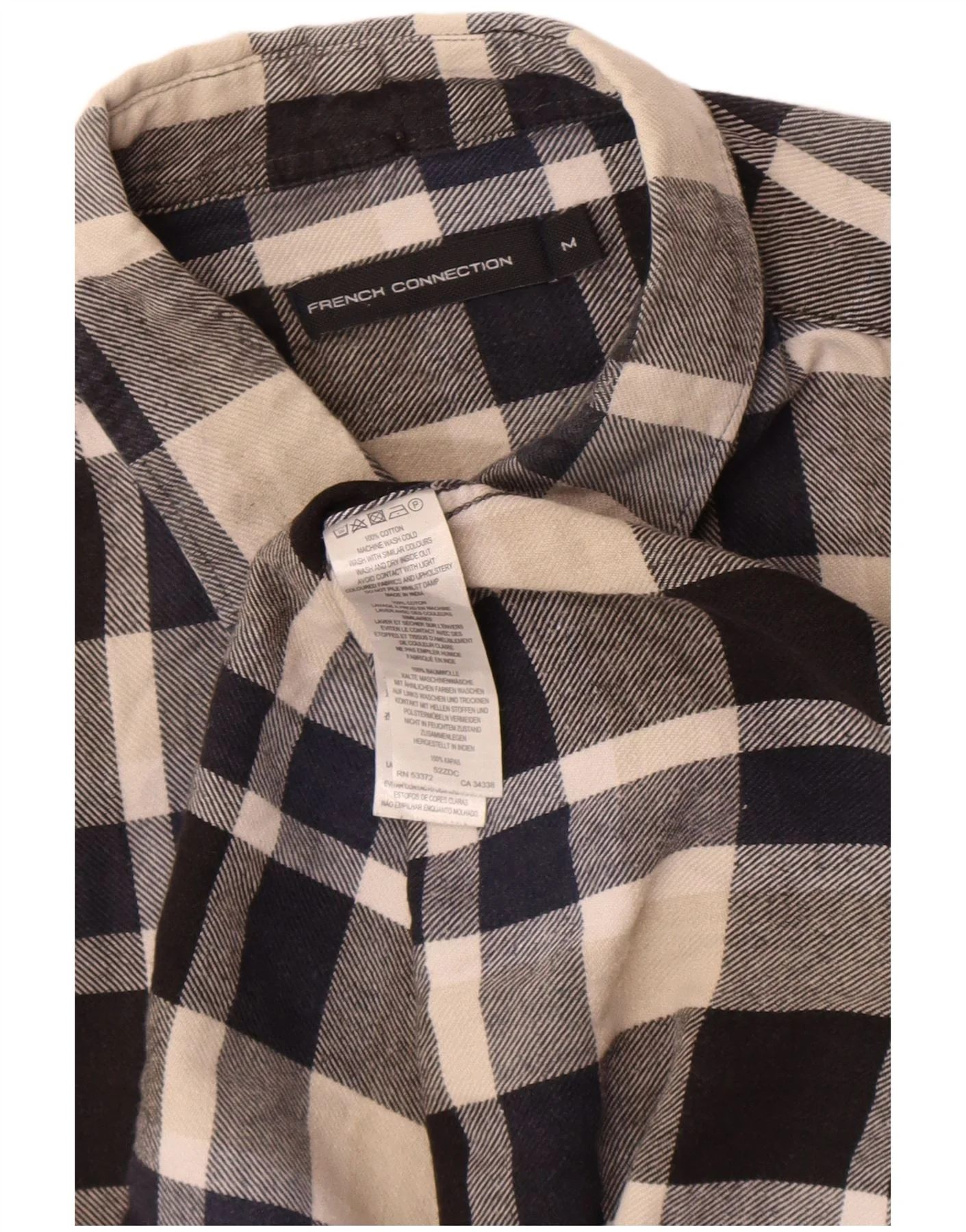 French Connection Mens Flannel Shirt Medium Navy Blue Check Cotton - Image 4