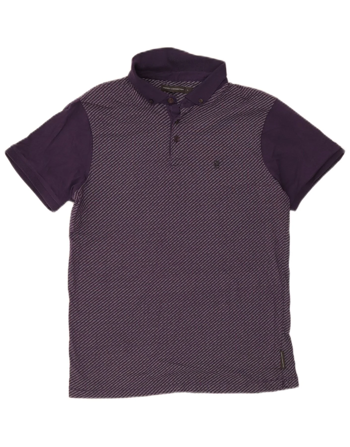 French Connection Mens Polo Shirt Large Purple Striped Cotton