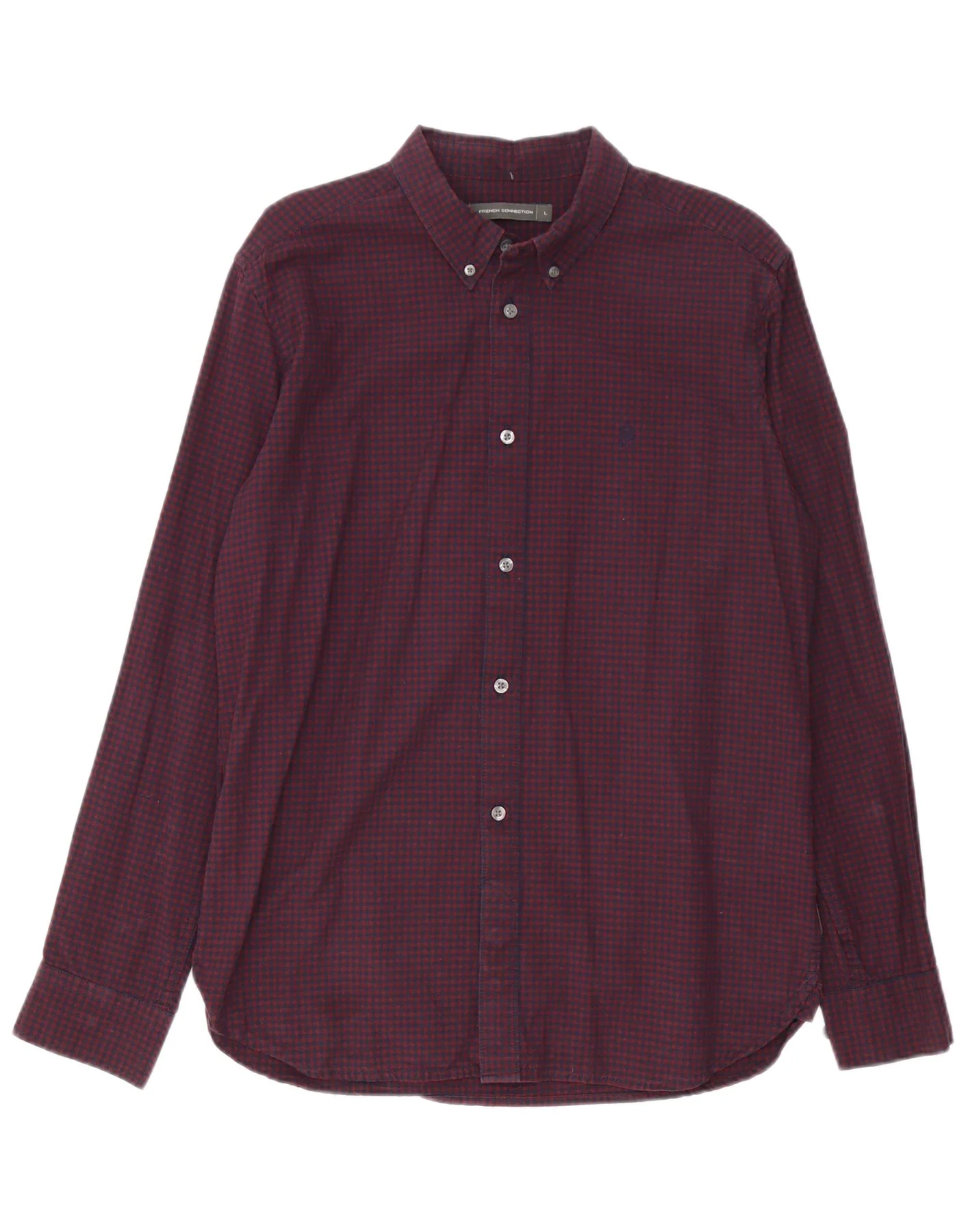 French Connection Mens Shirt Large Burgundy Gingham Cotton