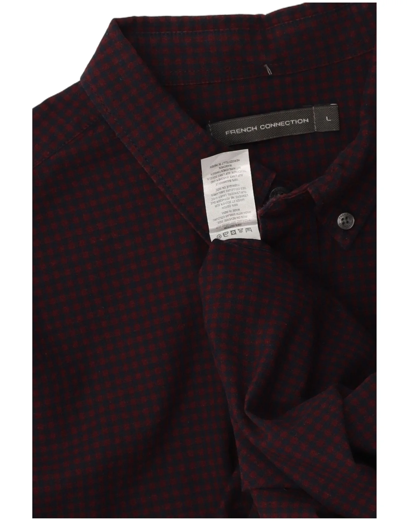 French Connection Mens Shirt Large Burgundy Gingham Cotton - Image 3