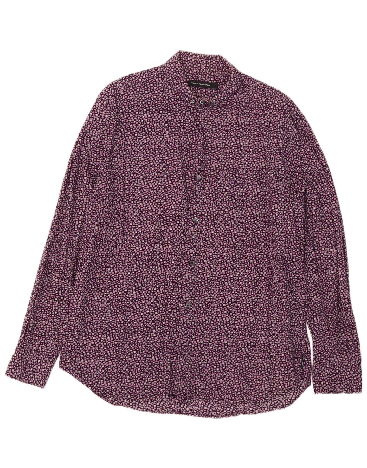 French Connection Mens Shirt Large Purple Floral Cotton