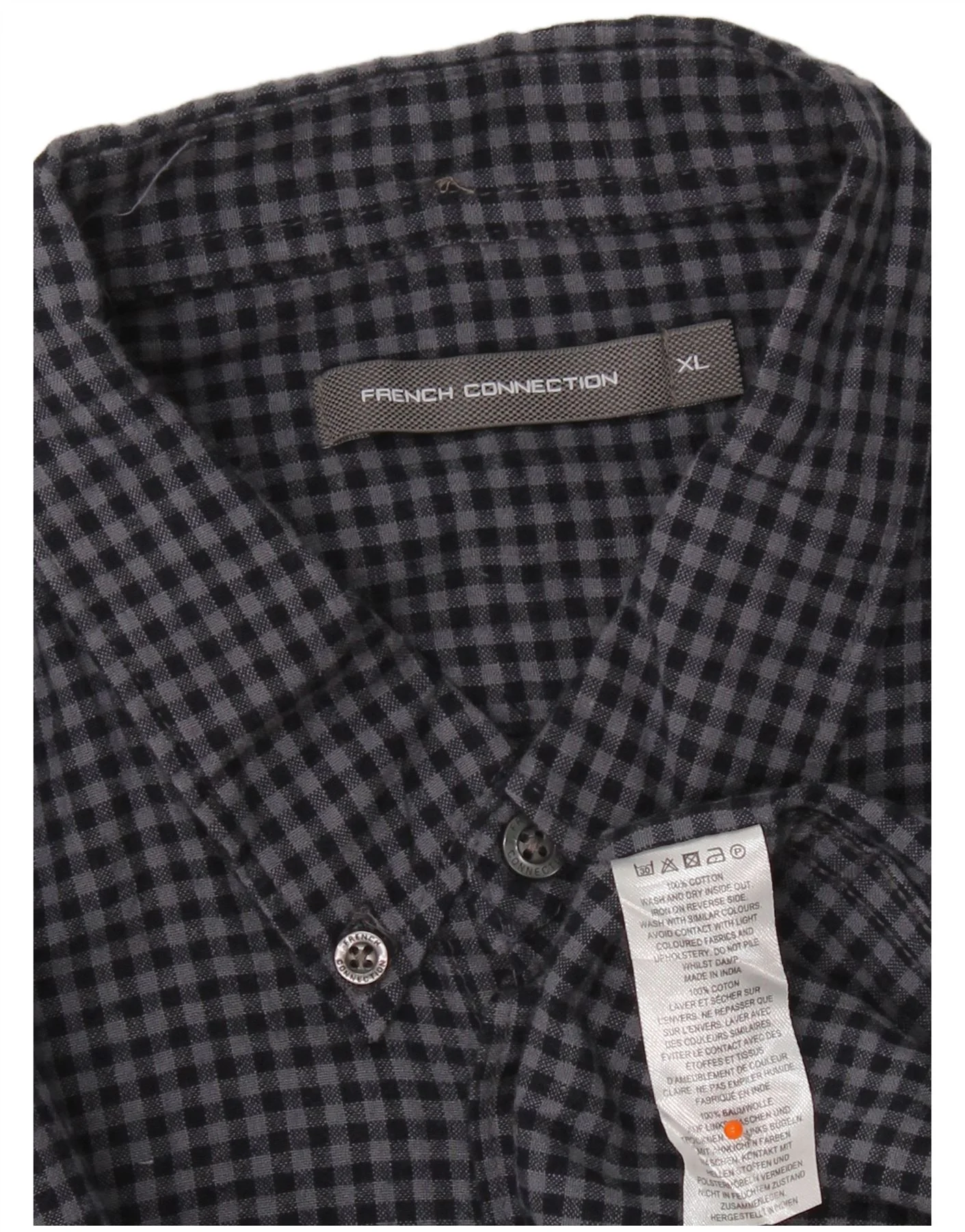 French Connection Mens Shirt XL Navy Blue Gingham Cotton - Image 3