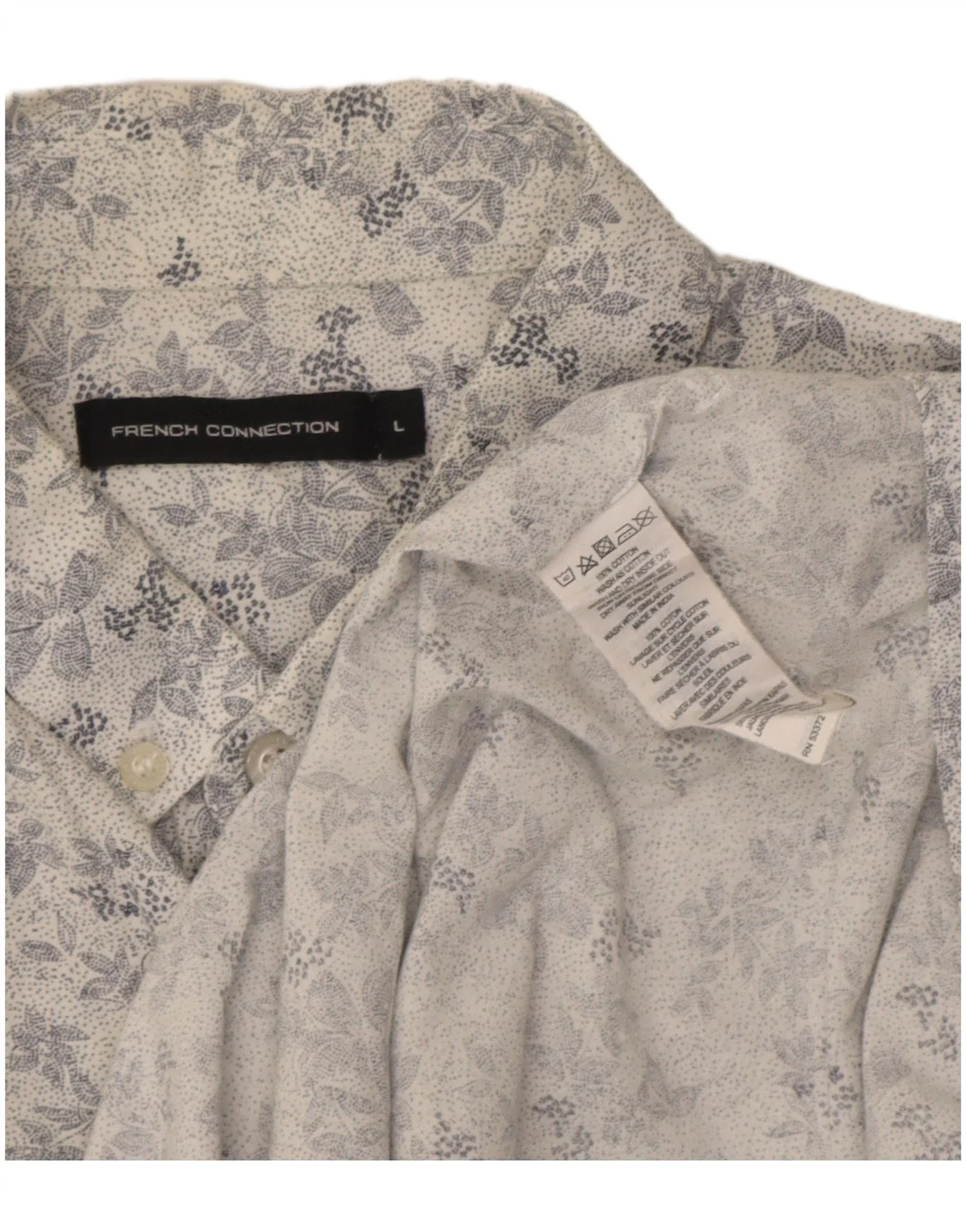French Connection Mens Short Sleeve Shirt Large White Floral Cotton - Image 4