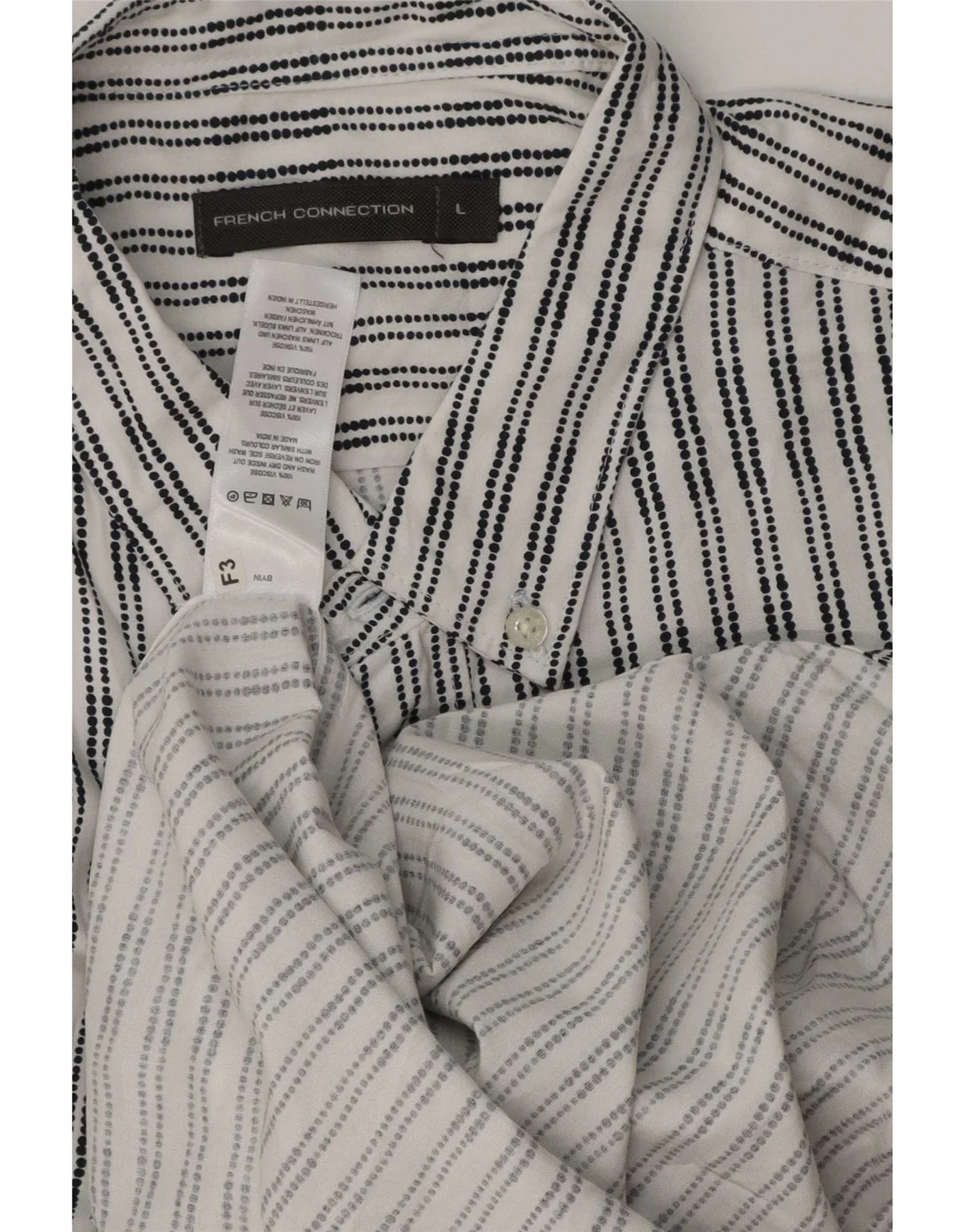 French Connection Mens Short Sleeve Shirt Large White Striped Viscose - Image 3