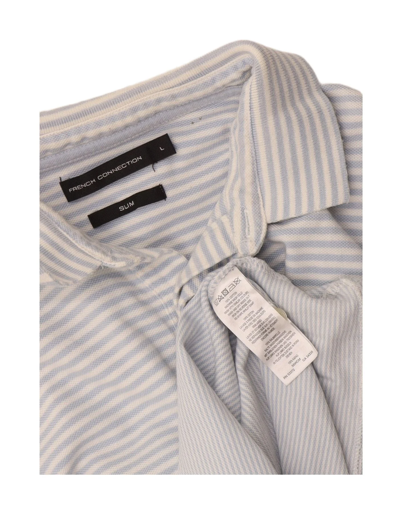 French Connection Mens Slim Polo Shirt Large Blue Striped Cotton - Image 3