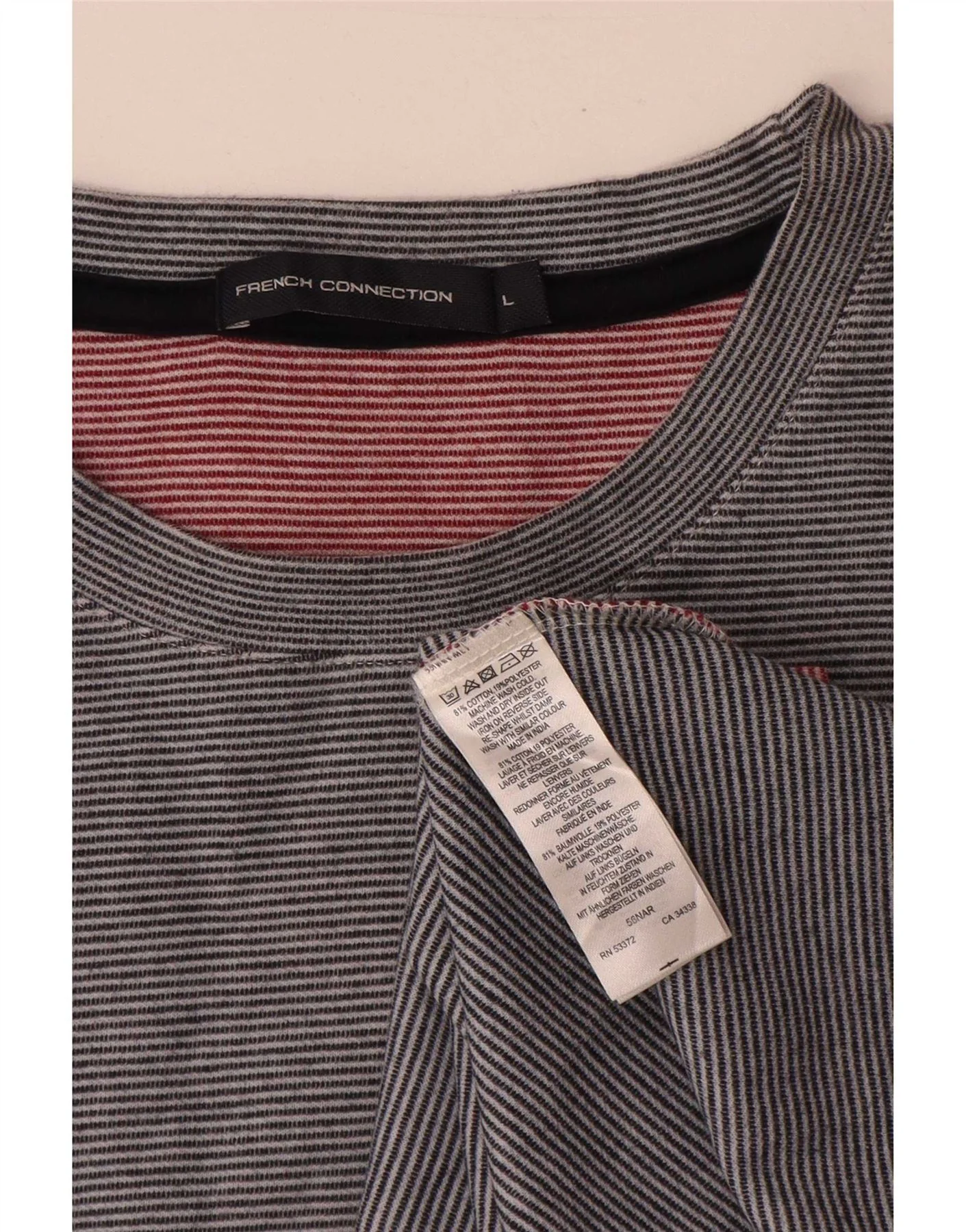 French Connection Mens Top Long Sleeve Large Grey Pinstripe Cotton - Image 3