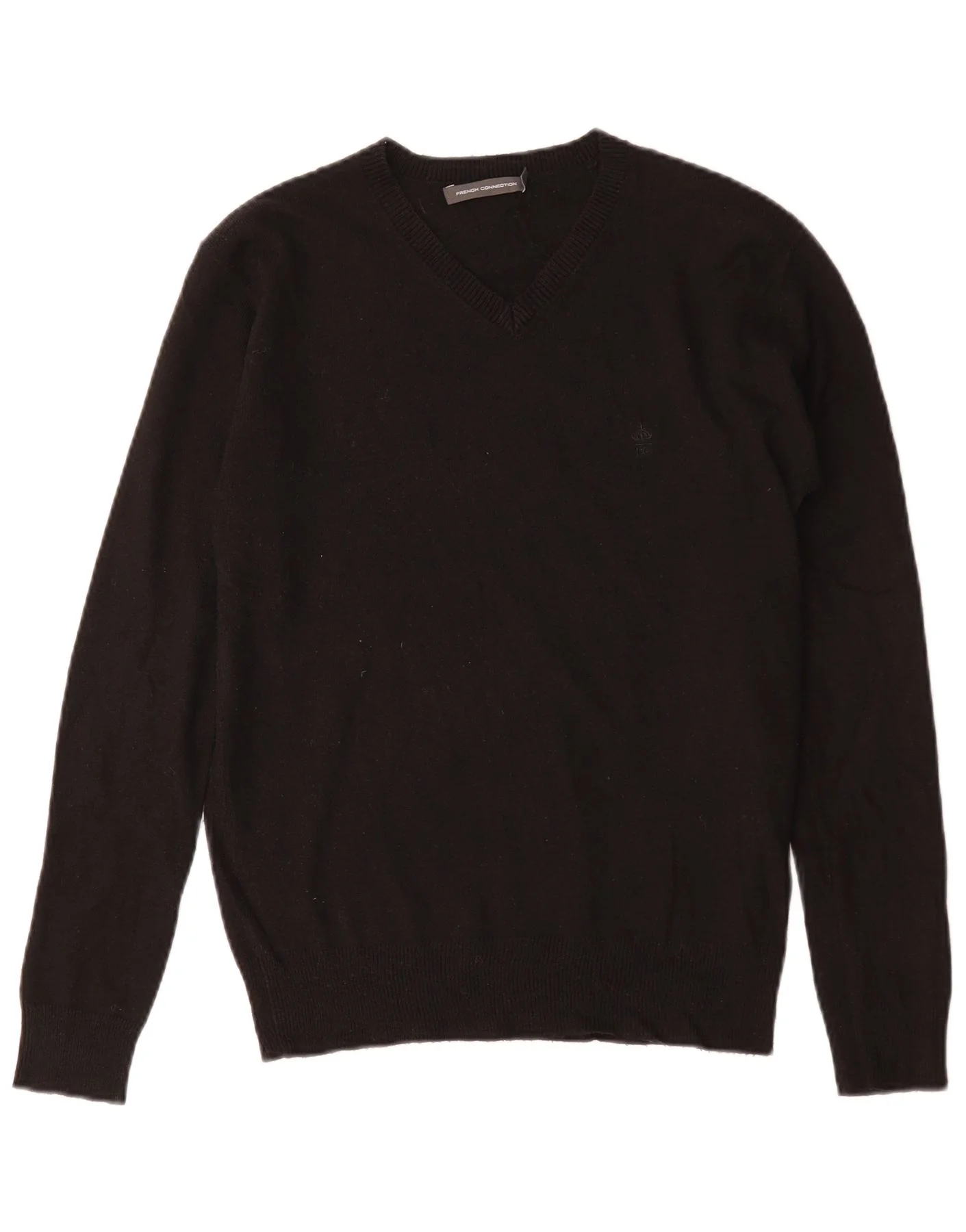 French Connection Mens V-Neck Jumper Sweater Small Black Acrylic
