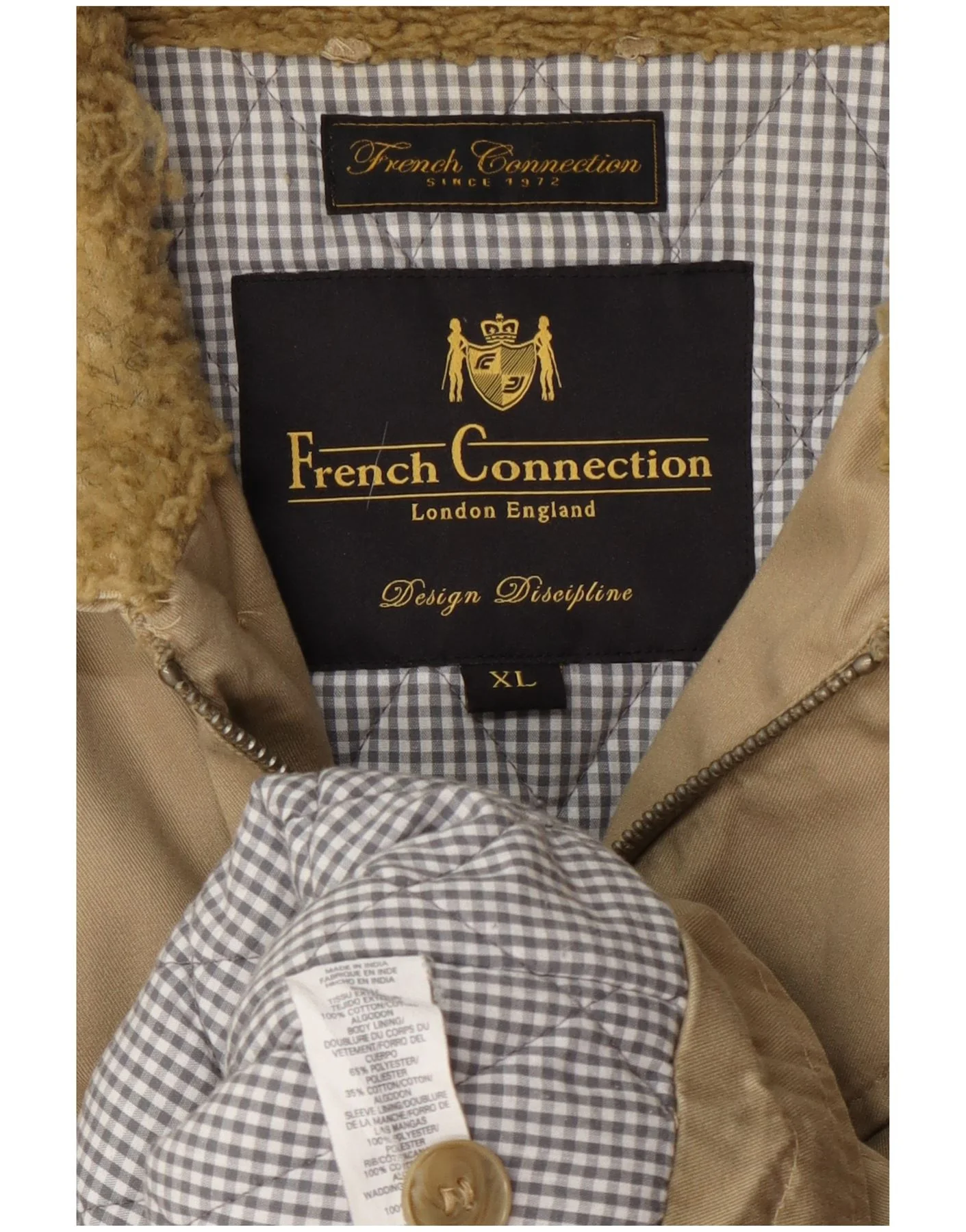 French Connection Mens Windbreaker Jacket UK 42 XL Beige Cotton - Image 5