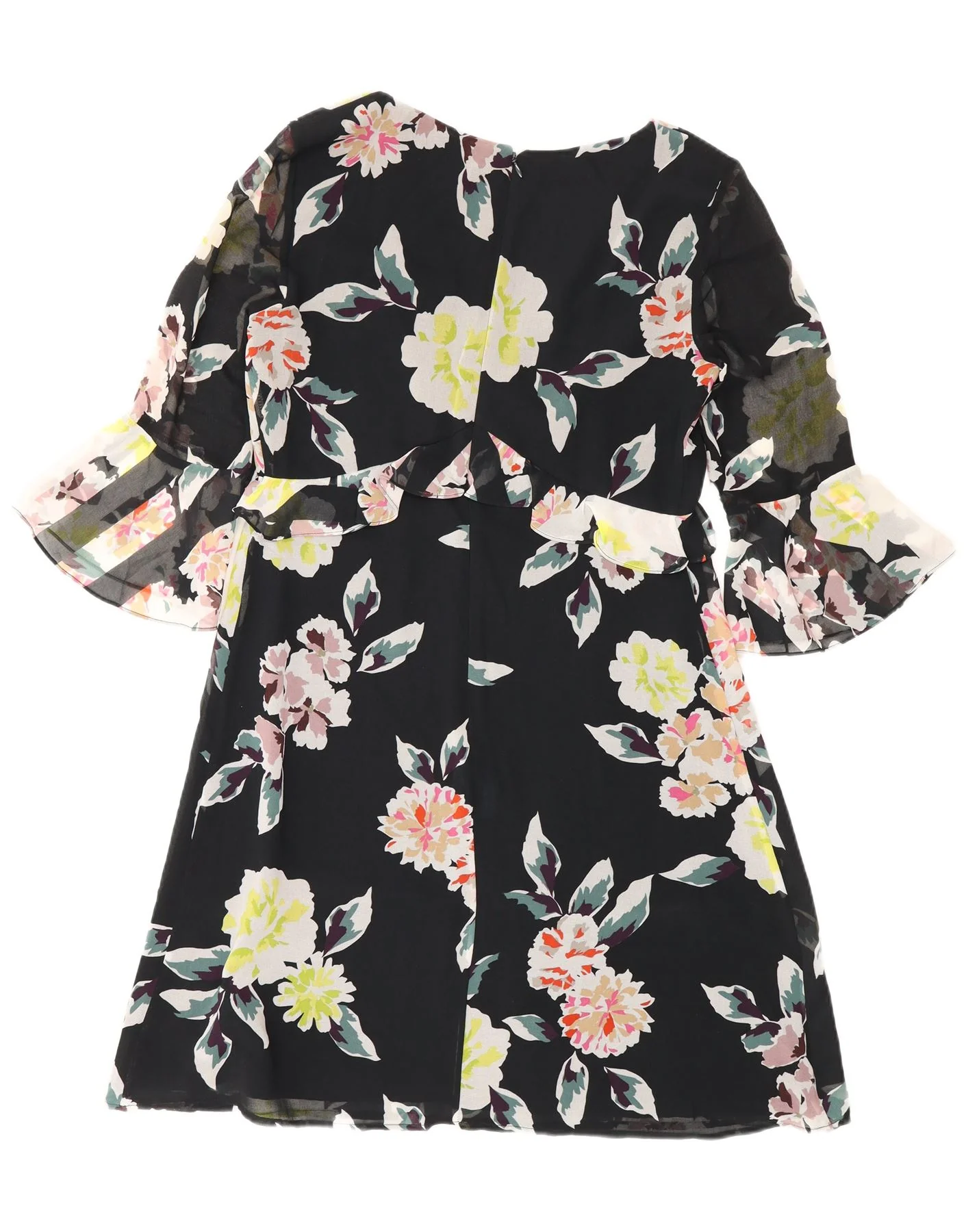 French Connection Womens 3/4 Sleeve Empire Dress UK 12 Medium Black Floral - Image 2
