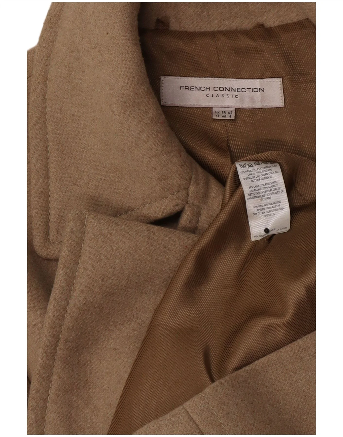 French Connection Womens Double Breasted Coat UK 12 Medium Beige Wool - Image 3