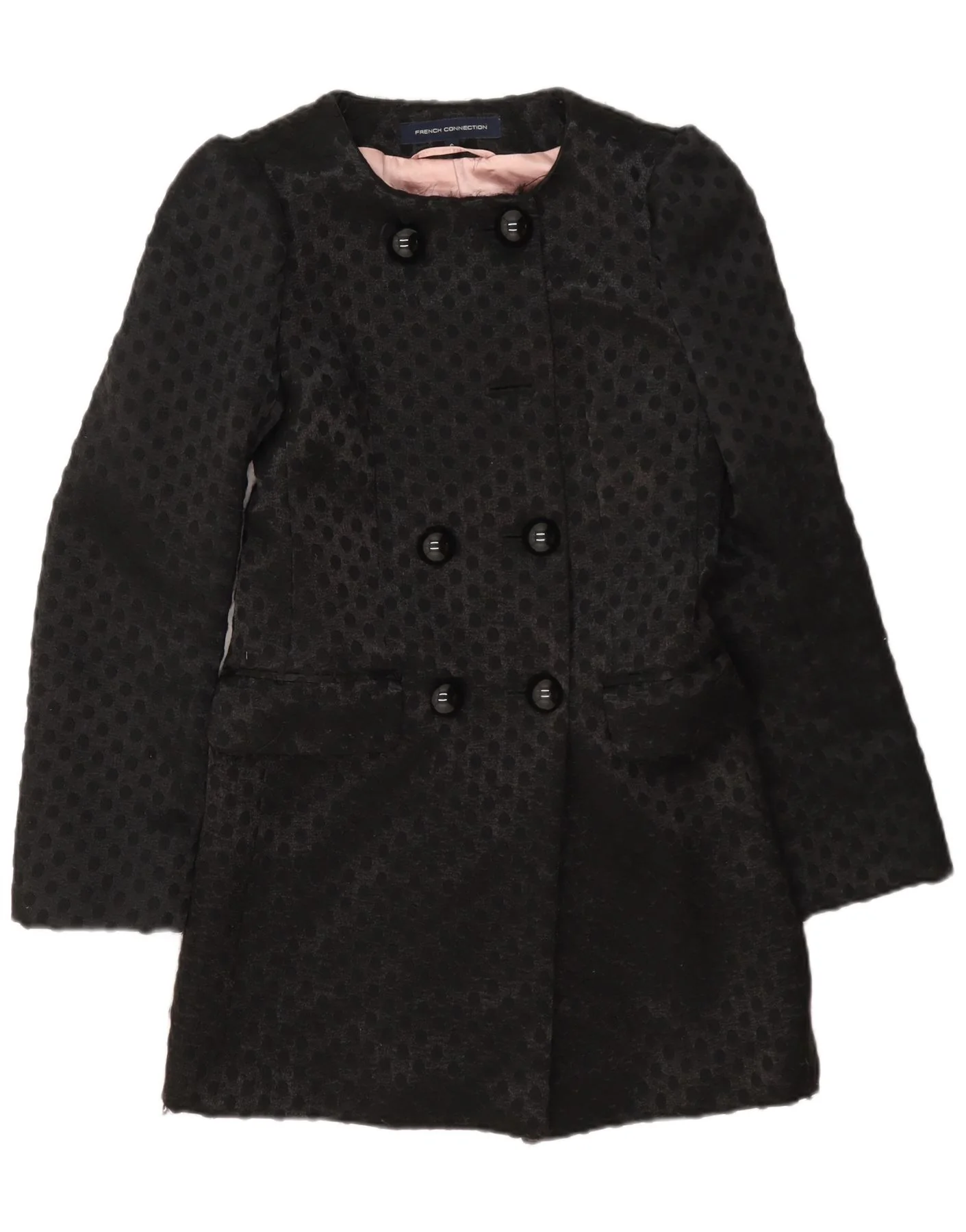 French Connection Womens Double Breasted Coat UK 6 XS Black Geometric