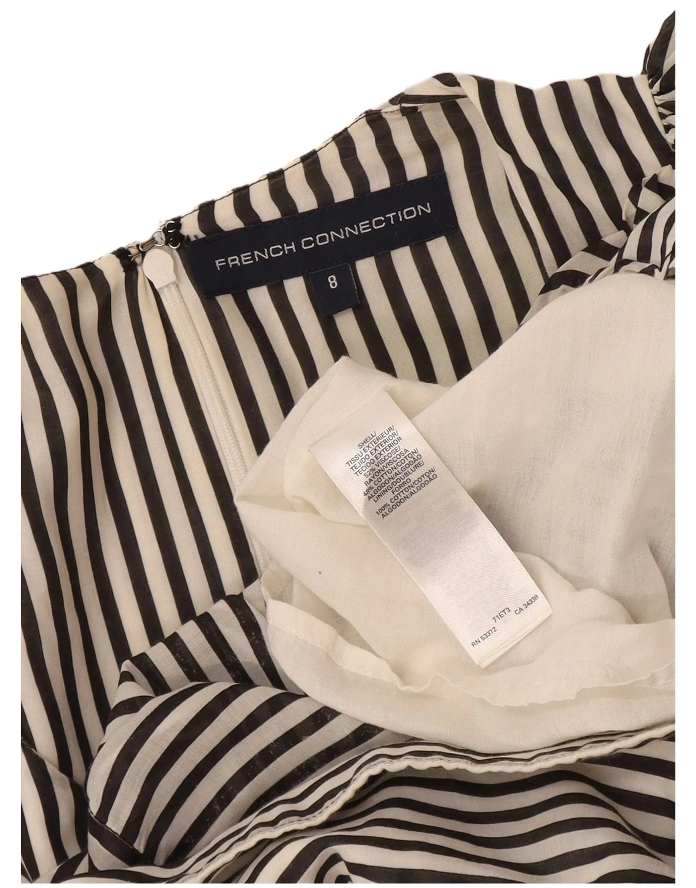 French Connection Womens Tunic Dress UK 8 Small Black Striped Cotton - Image 3