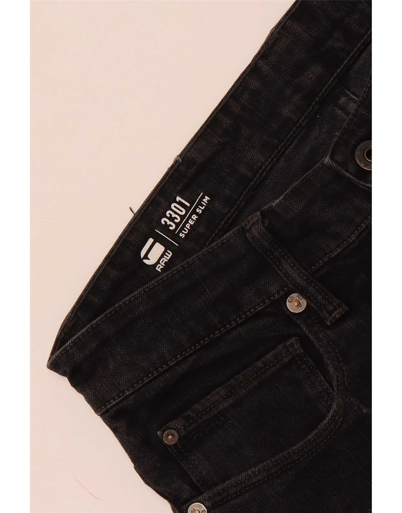 G-Star Mens 3301 Distressed Super Slim Jeans W28 L29 Black - Image 3