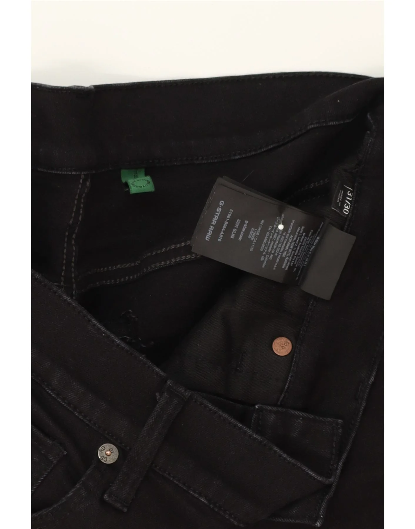 G-STAR Mens 3301 Slim Jeans W31 L30 Black Cotton - Image 4