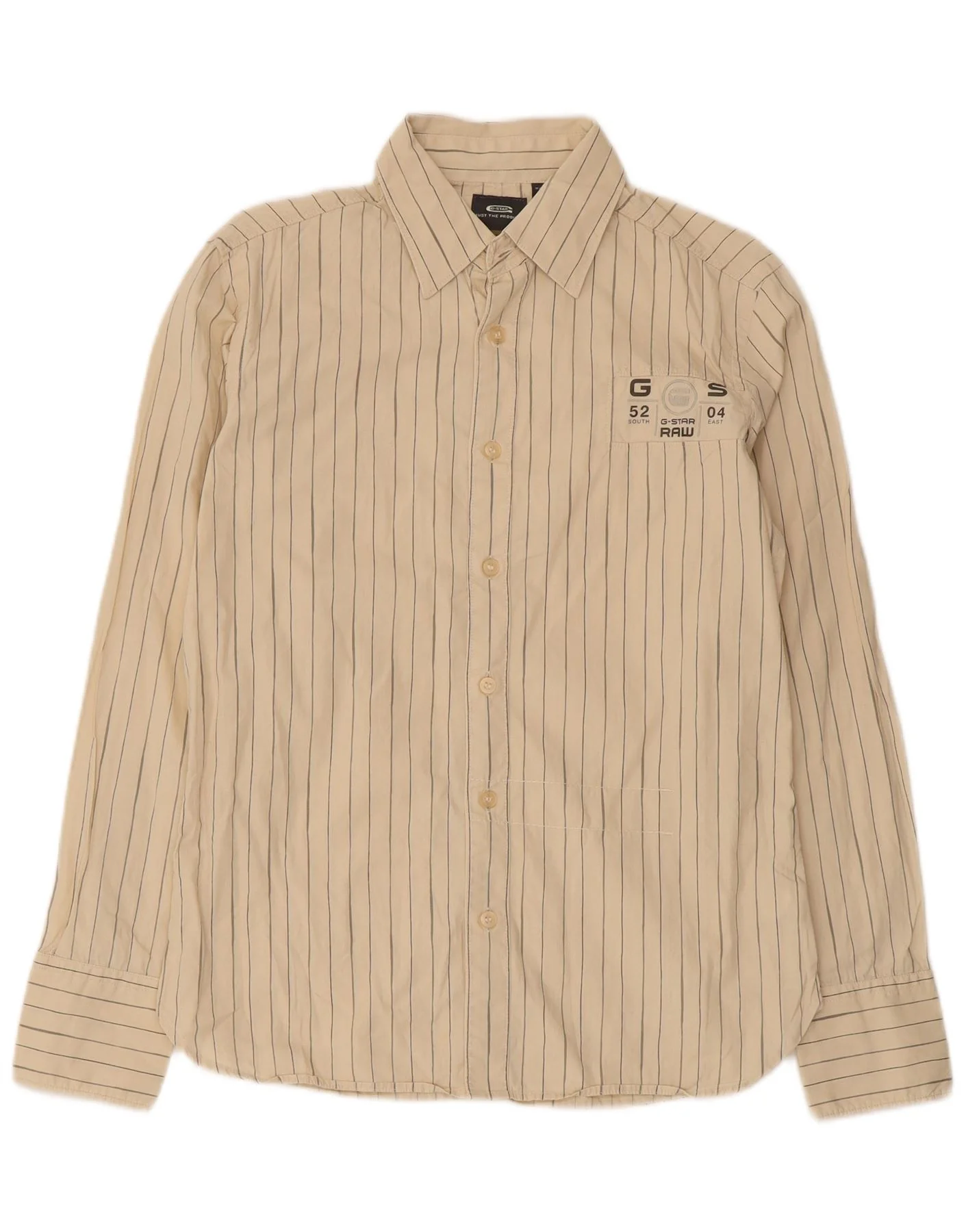 G-Star Mens Graphic Shirt Small Beige Pinstripe Cotton