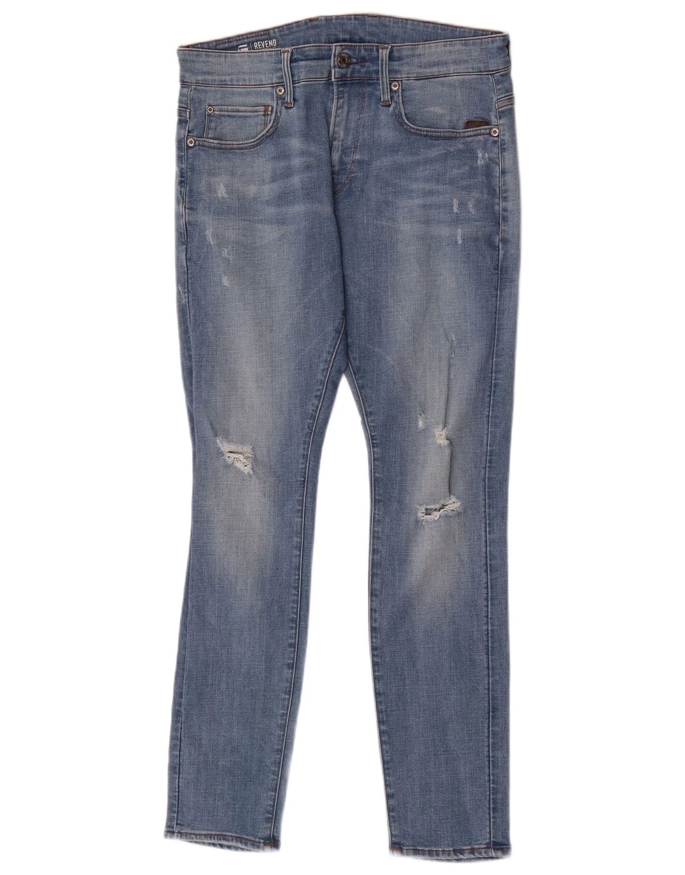 G-Star Mens Revend Distressed Skinny Jeans W30 L30 Blue Cotton